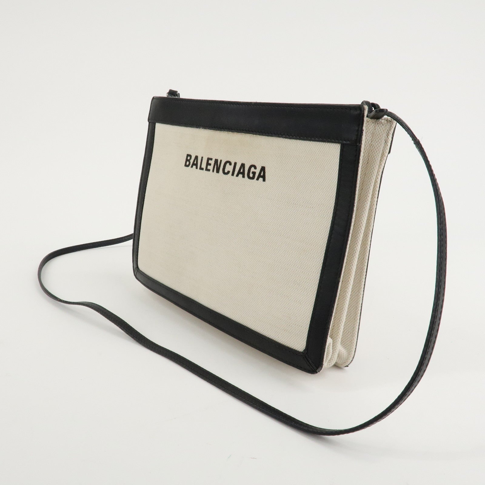 BALENCIAGA Pochette Canvas Leather Shoulder Bag white 339937