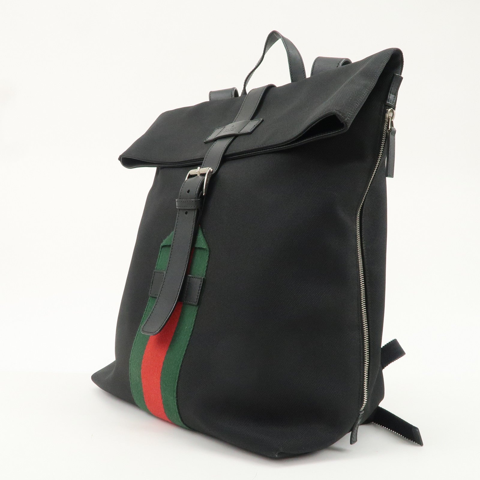 GUCCI Sherry Canvas Leather Ruck Sack Back Pack Black 337075