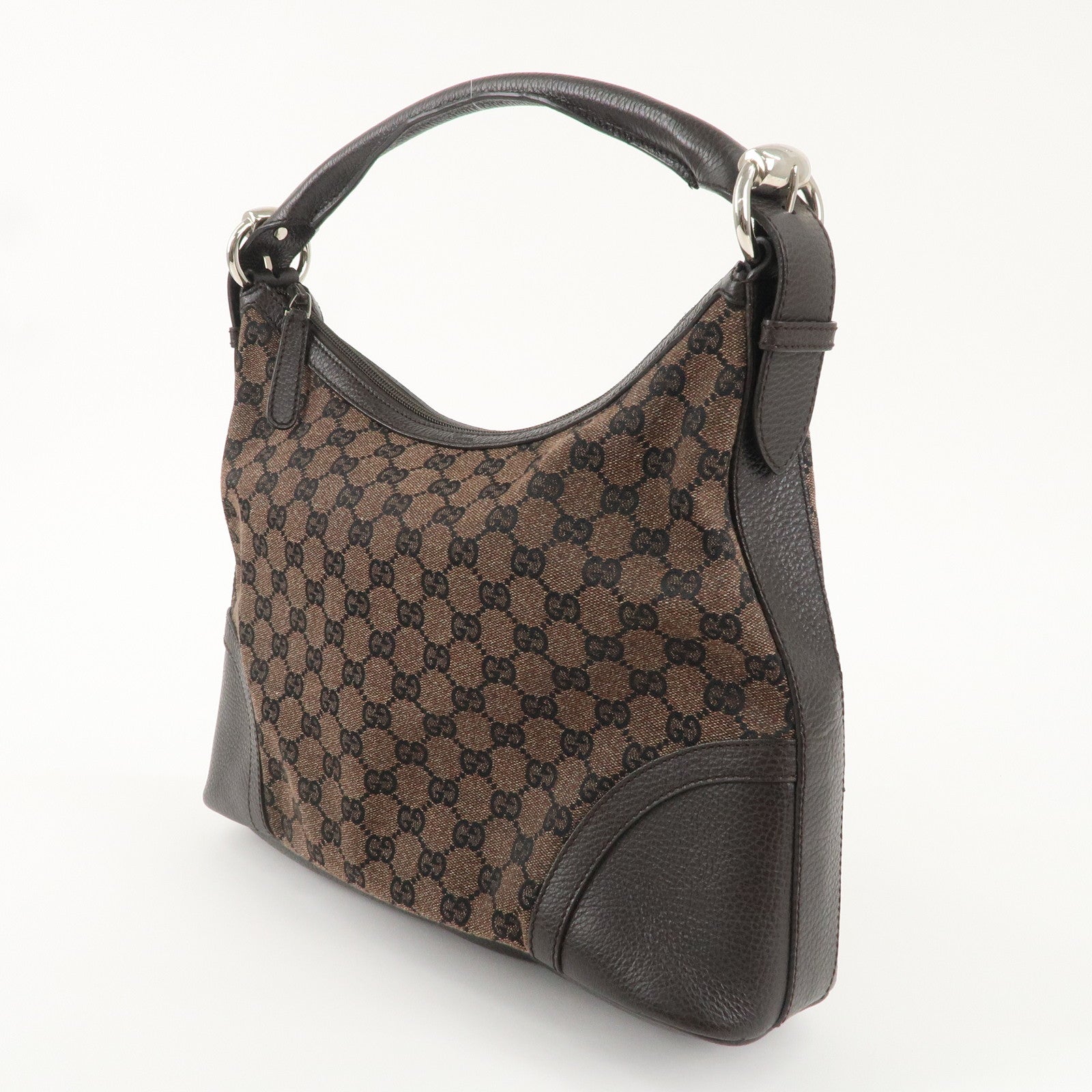 GUCCI GG Canvas Leather One Shoulder Bag Dark Brown 289715