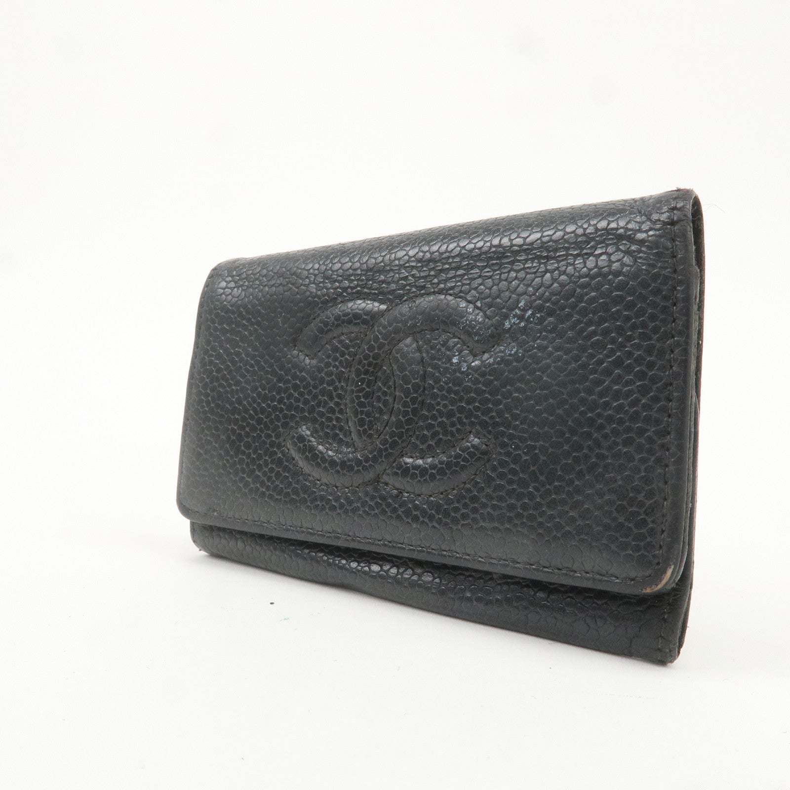 CHANEL Set of 2 Lamb Skin Caviar Skin 6 Hook Key Case BlackUsed F/S