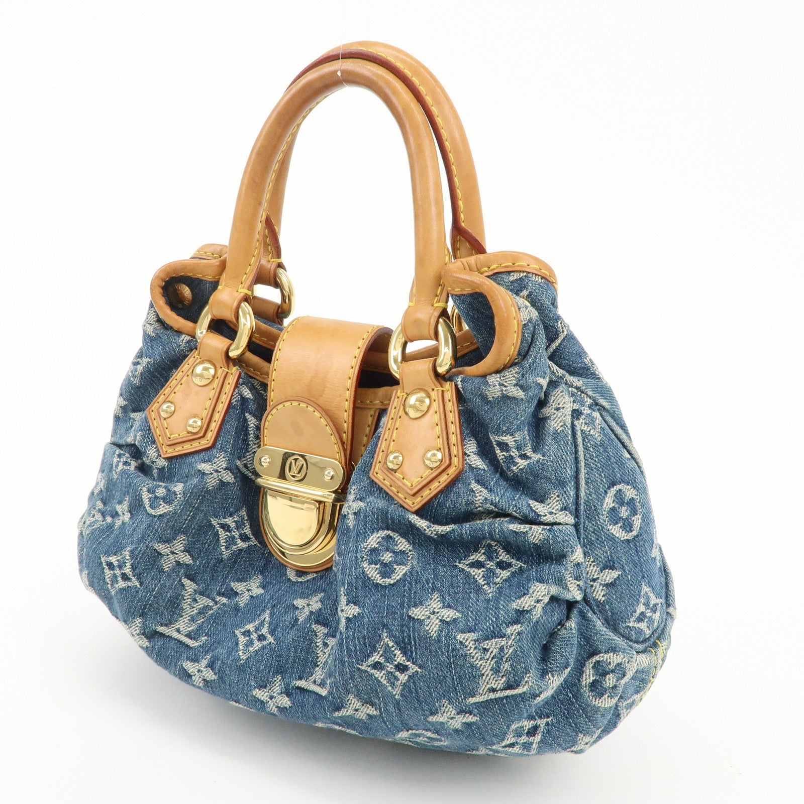 Louis Vuitton Monogram Denim Pleaty Hand Bag Blue M95020 Used