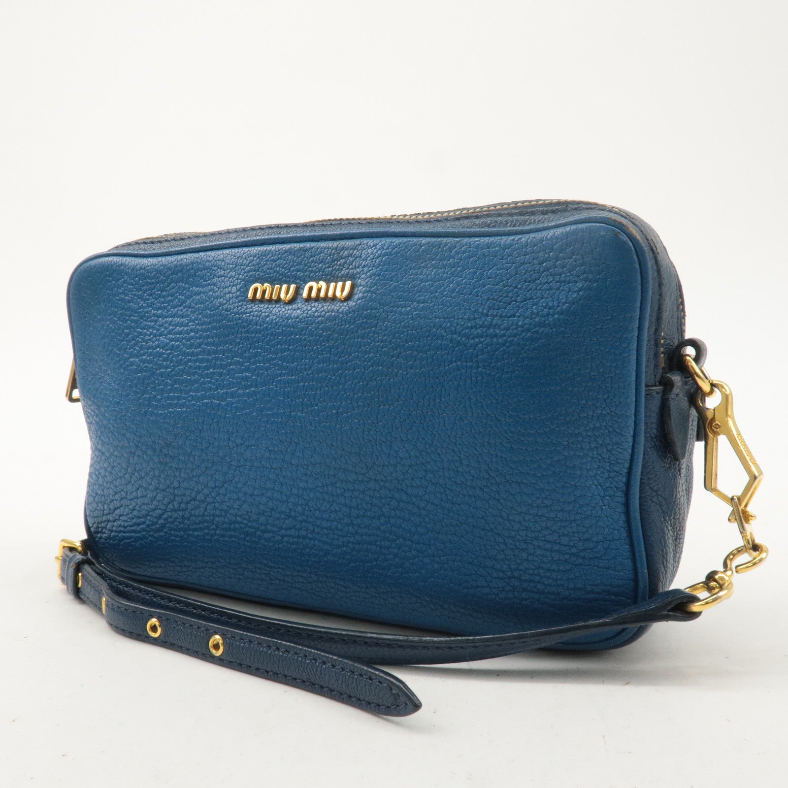 MIU MIU Leather Shoulder Bag Crossbody Bag Blue RT0539