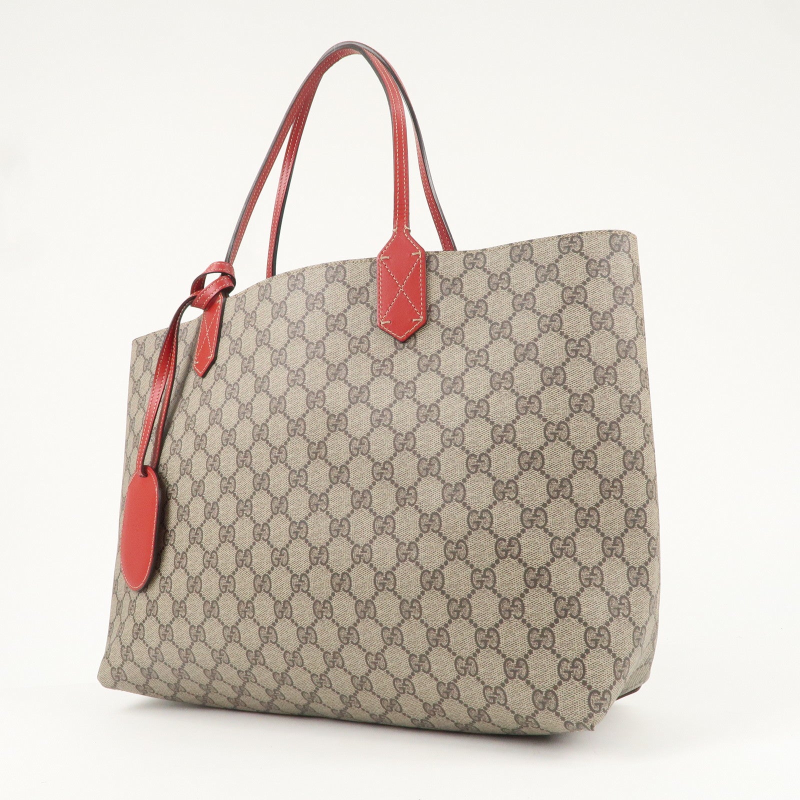 GUCCI GG Supreme Leather Reversible Tote Bag Beige Red 368568