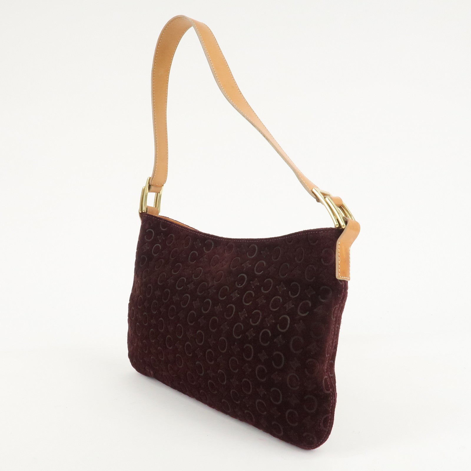 CELINE Suede Shoulder Bag Wine Beige MC00/2