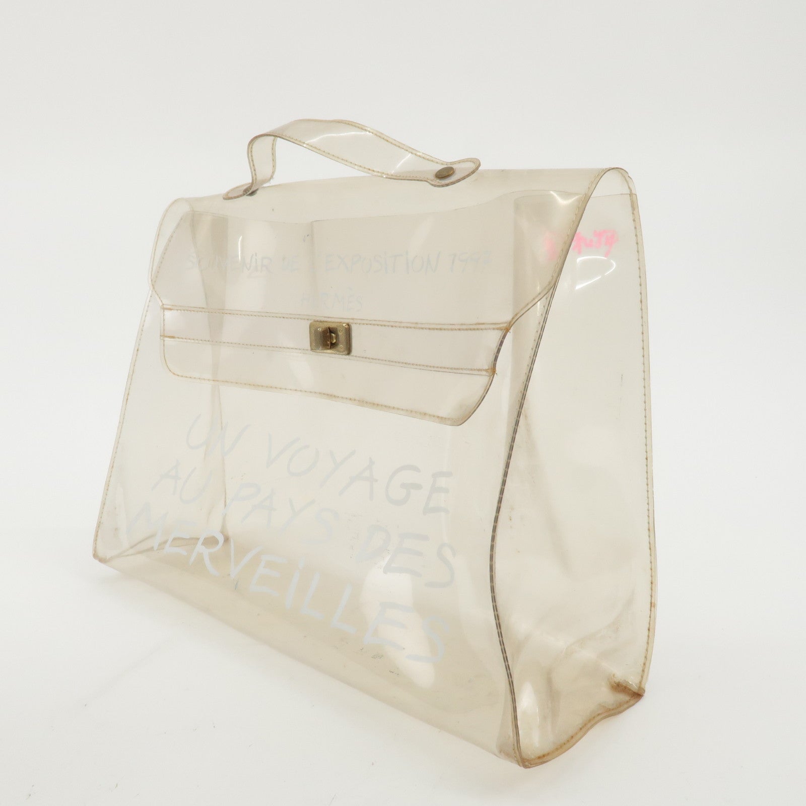 HERMES Vinyl Kelly Hand Bag Clear Transparent Gold Hardware Used