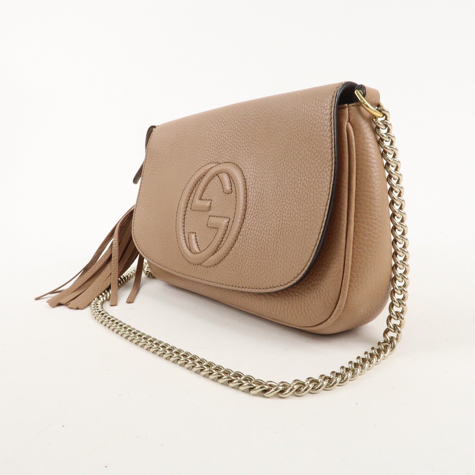 GUCCI SOHO Leather Chain Shoulder Bag Beige 536224