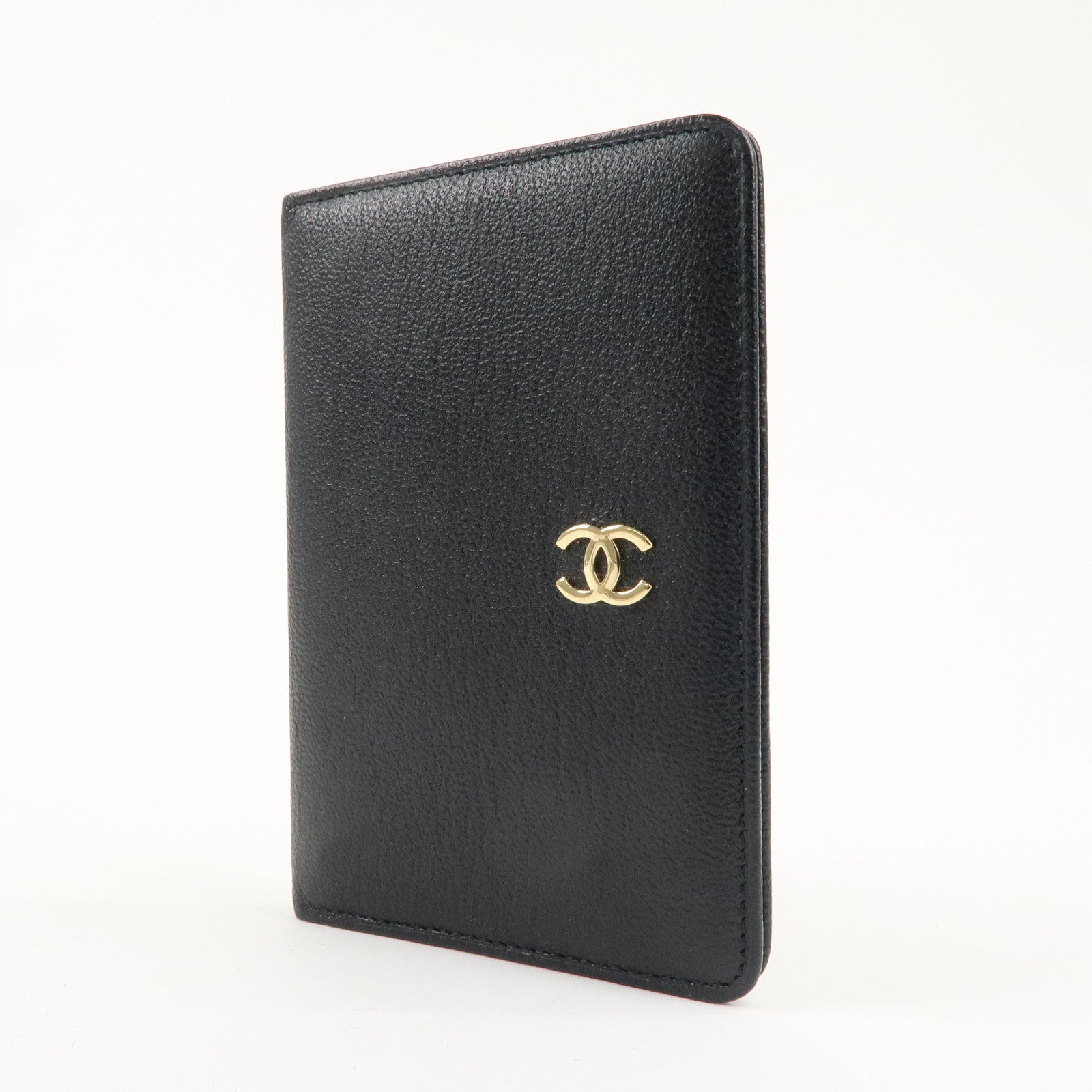 CHANEL Leather COCO Mark Bi-fold Card Case Black