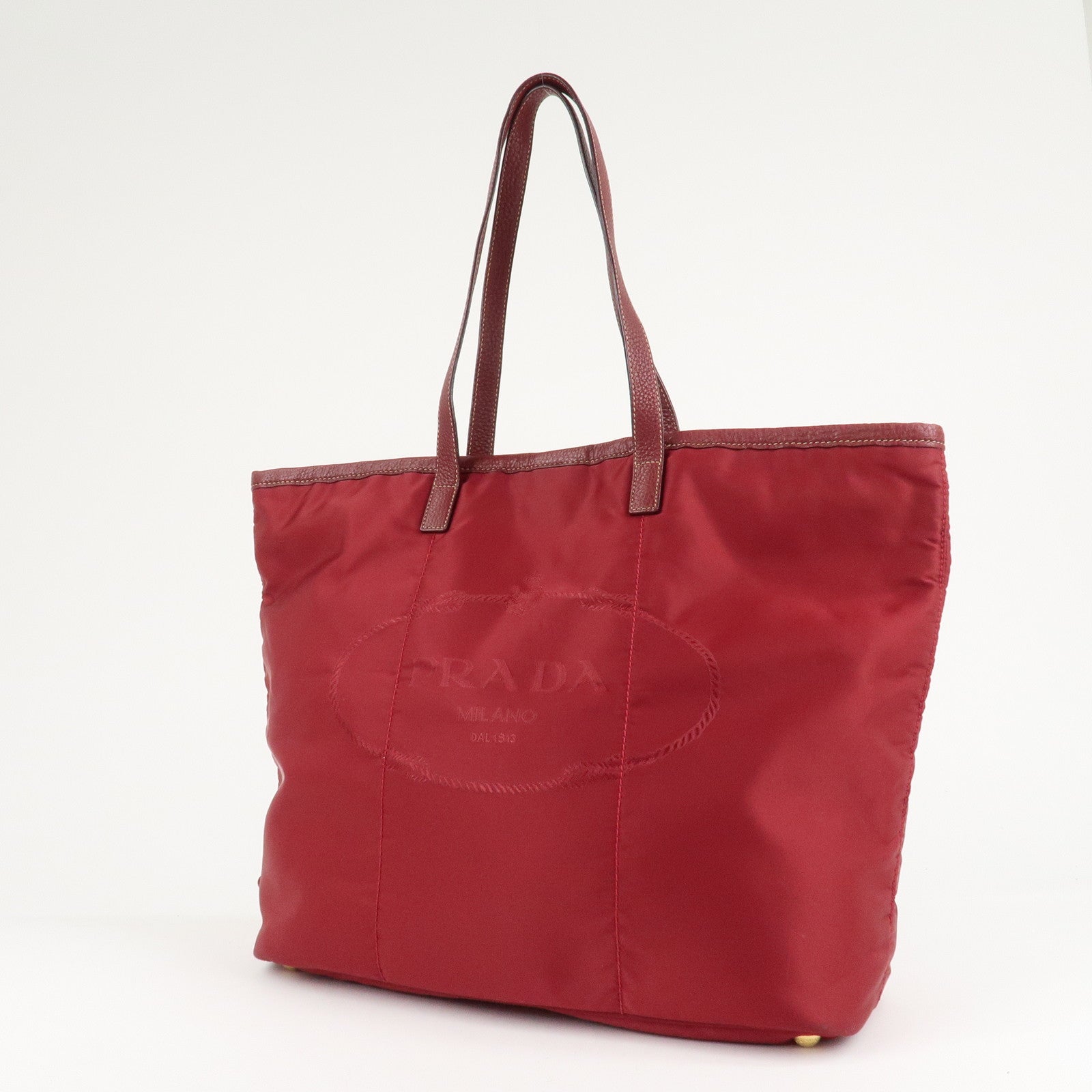 PRADA Logo Nylon Leather Tote Bag Shoulder Bag Dark Red BR4634