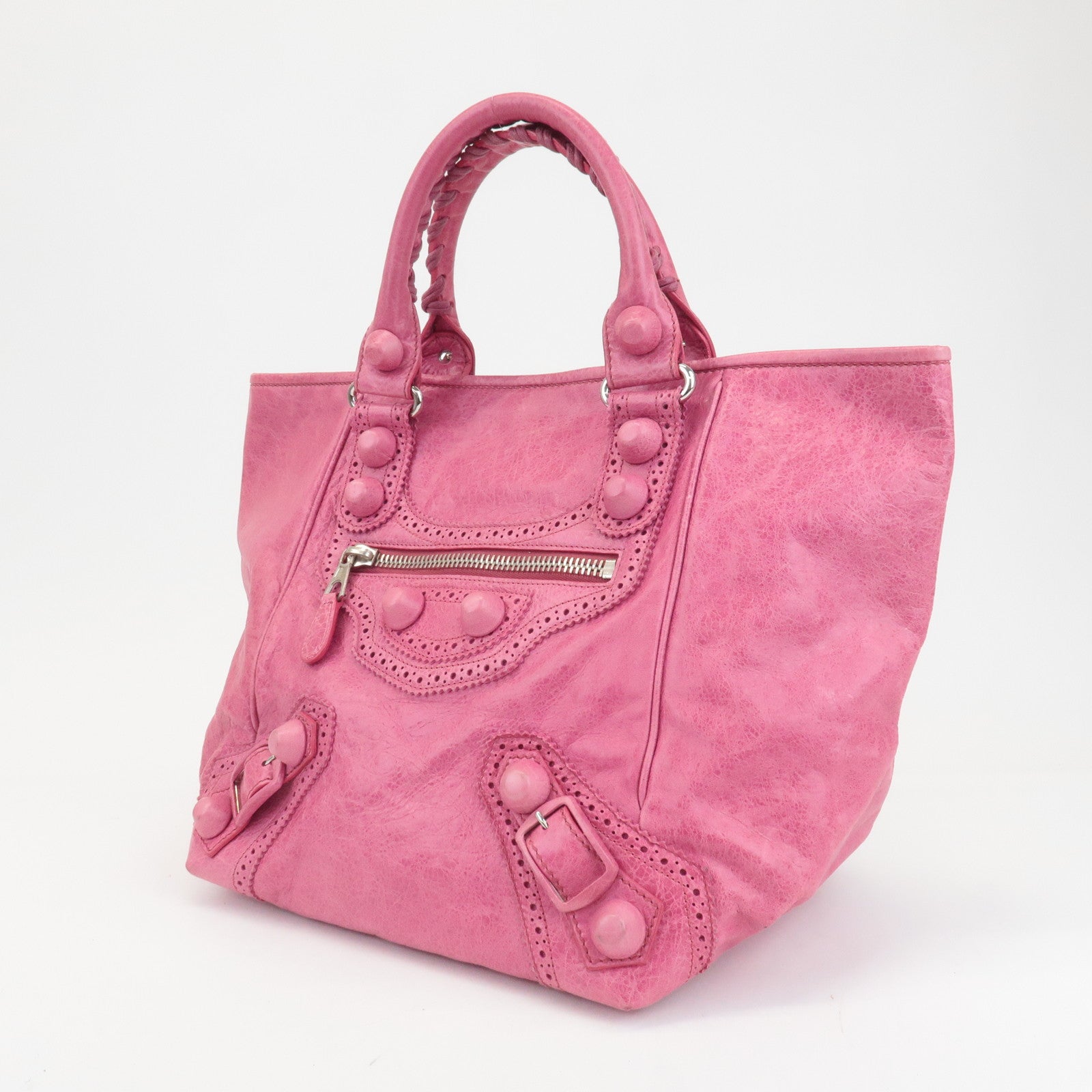 BALENCIAGA The Giant Sunday Leather Shoulder Bag Pink 235222