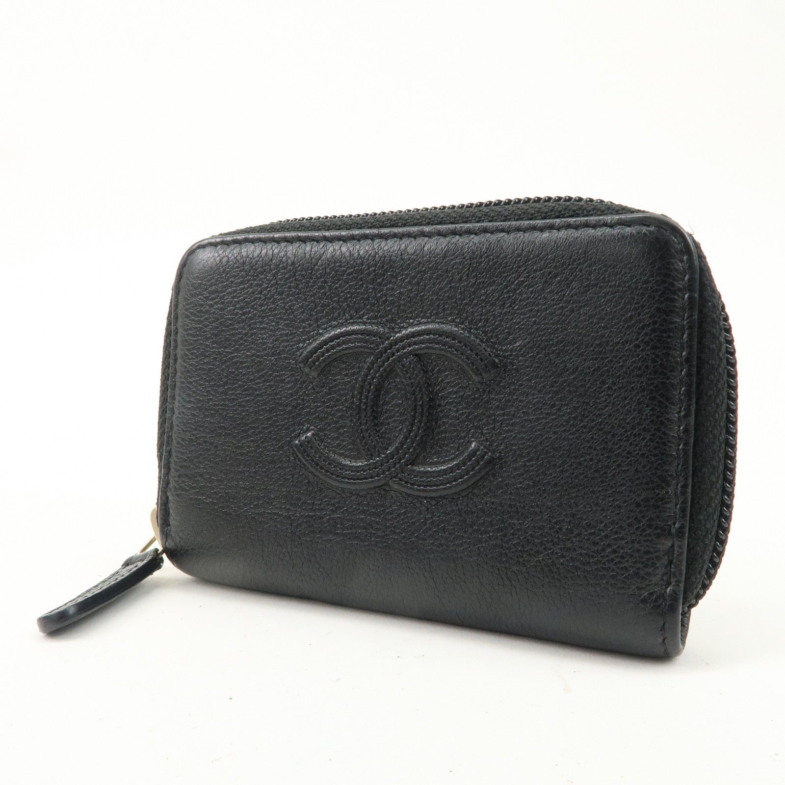 CHANEL Leather Coco Mark Card Case Black