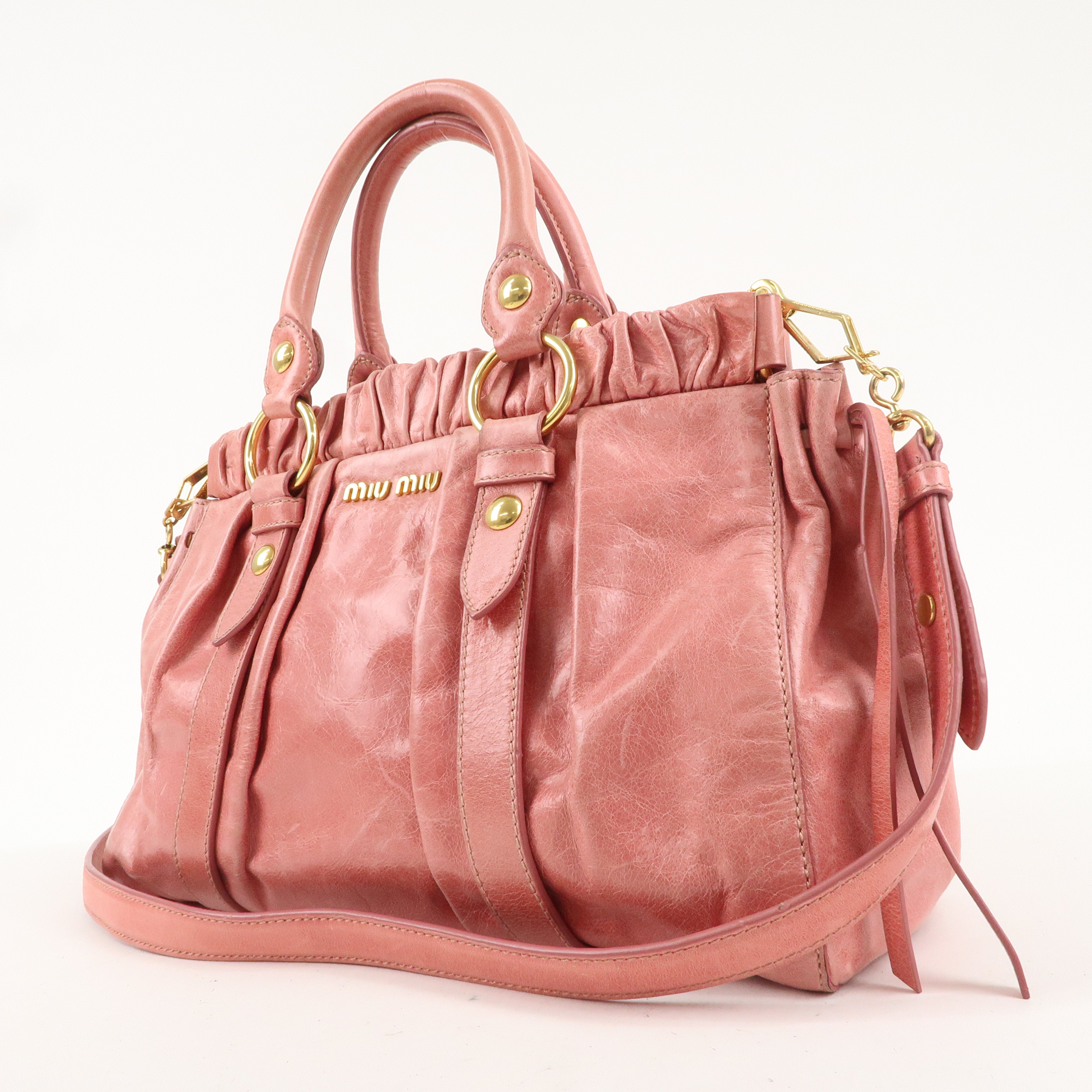 MIU MIU Leather 2Way Bag Shoulder Bag Hand Bag Pink