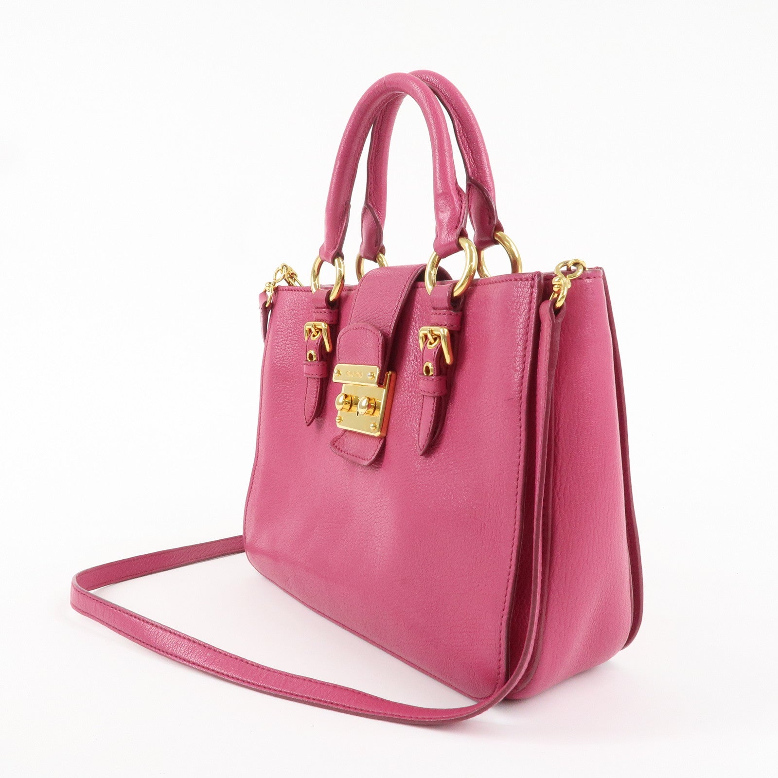 MIU MIU Leather 2WAY Bag Hand Bag Pink Gold Hardware