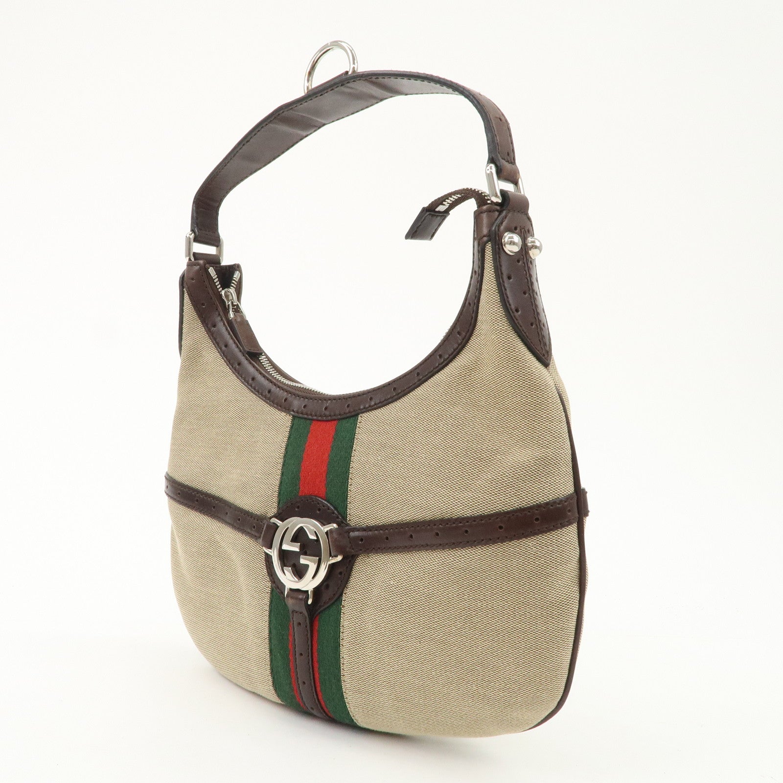 GUCCI Interlocking G Sherry Canvas Leather Shoulder Bag 114869 Used