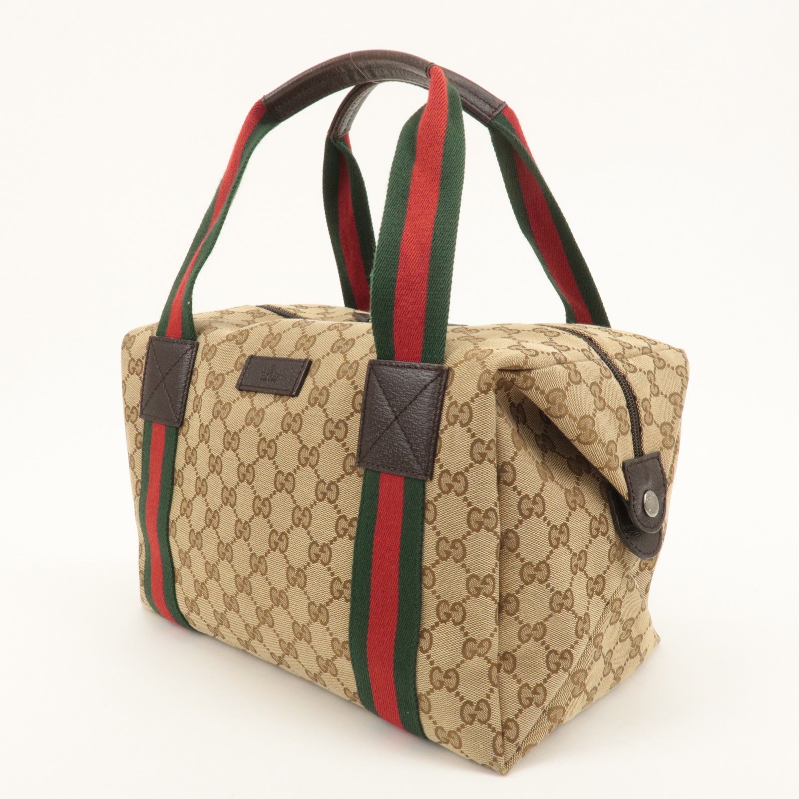 GUCCI Sherry GG Canvas Leather Boston Bag Beige Brown 235135 Used