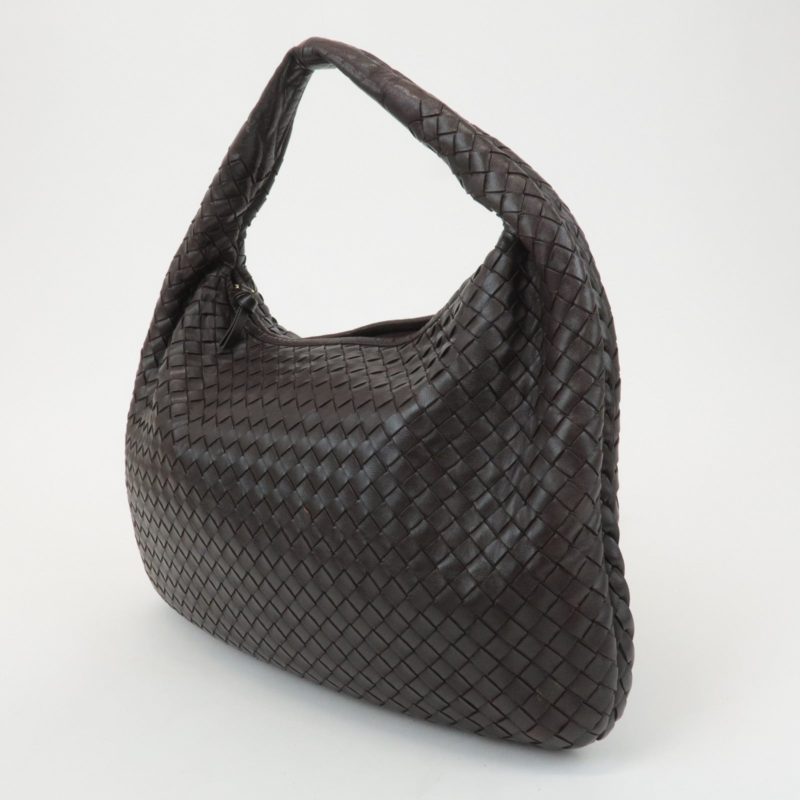 BOTTEGA VENETA Intrecciato Leather Shoulder Bag Dark Brown