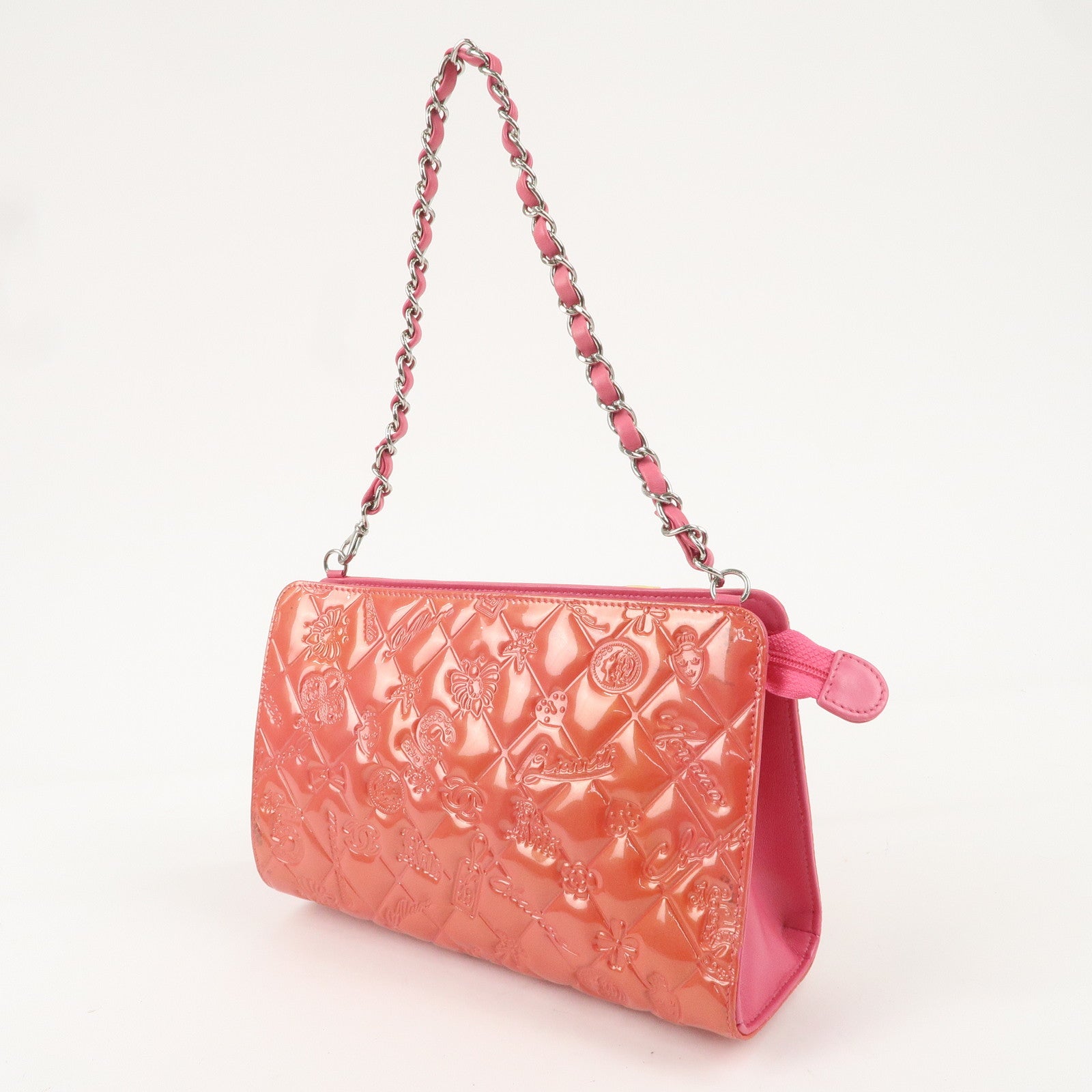 CHANEL Icon Patent Leather Chain Shoulder Bag Pink A37156