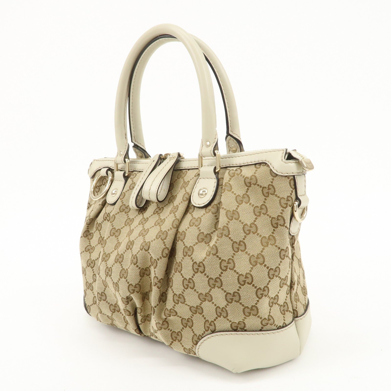 GUCCI Sukey GG Canvas Leather 2Way Bag Hand Bag Beige Ivory Used