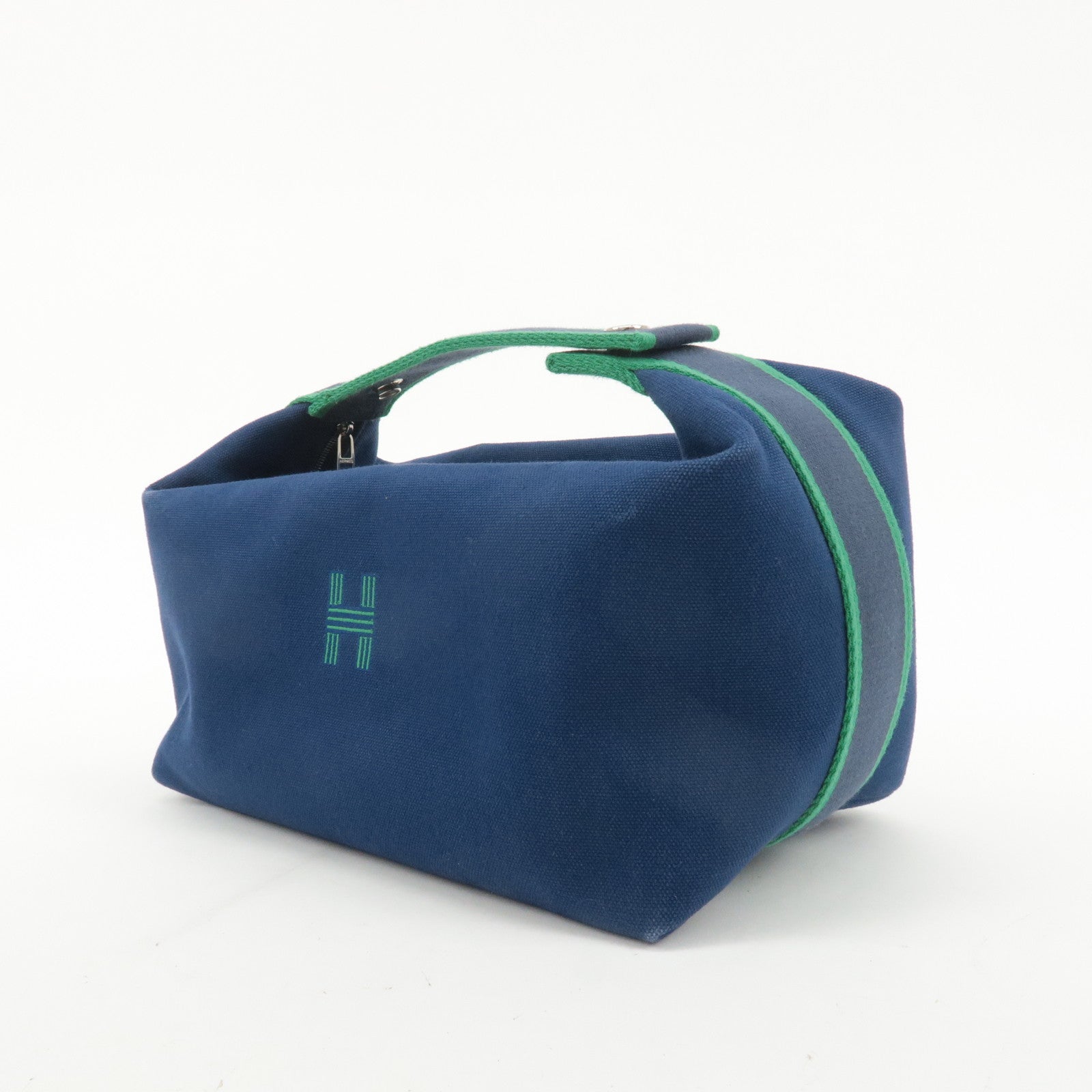 HERMES Bride A Brac GM Canvas Hand Bag Navy Green Used