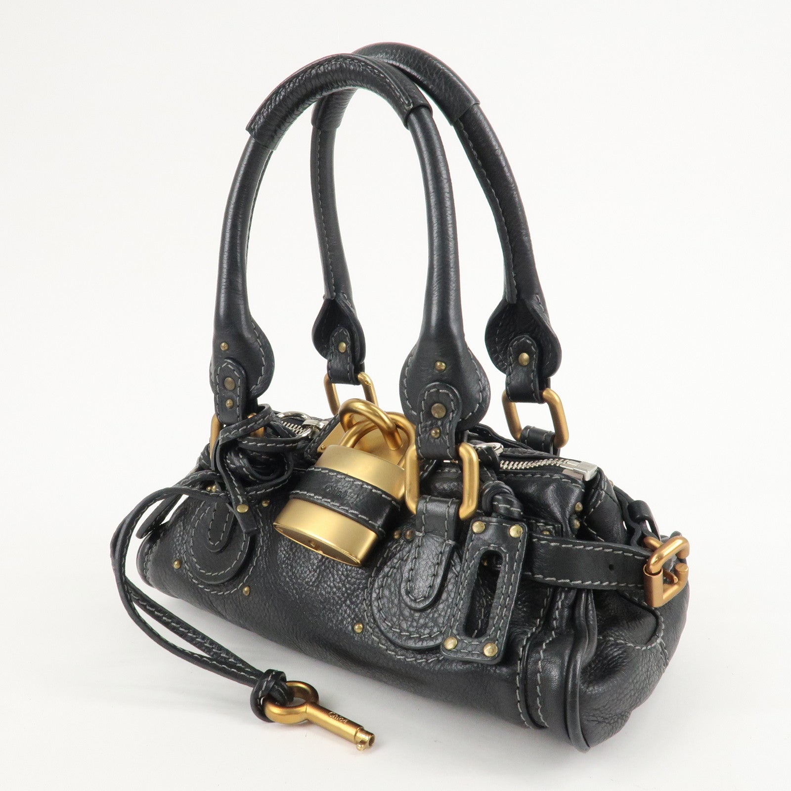 Chloe Paddington Leather Mini Hand Bag Shoulder Bag Black Used