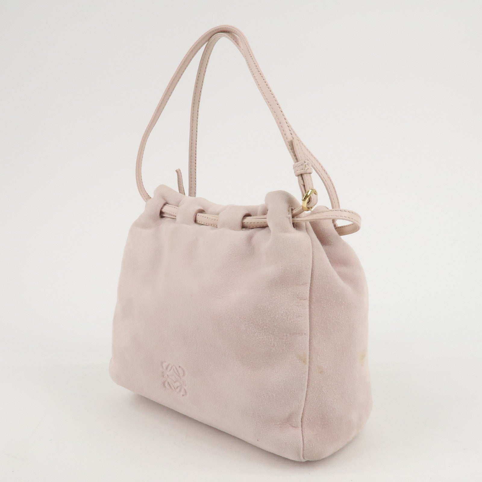 LOEWE Anagram Suede Leather Hand Bag Pink Beige Used