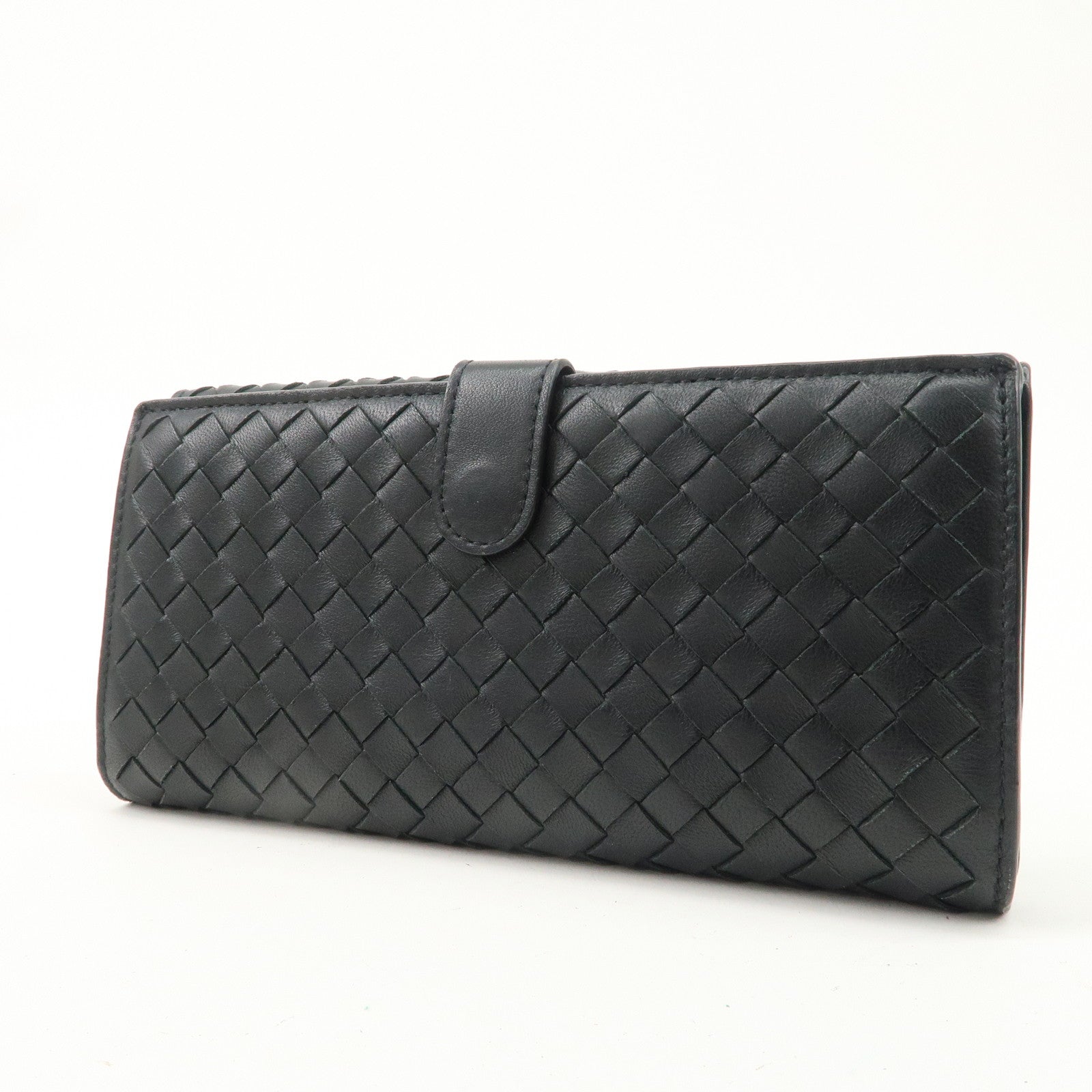 BOTTEGA VENETA Intrecciato Leather W Hook Long Wallet Black