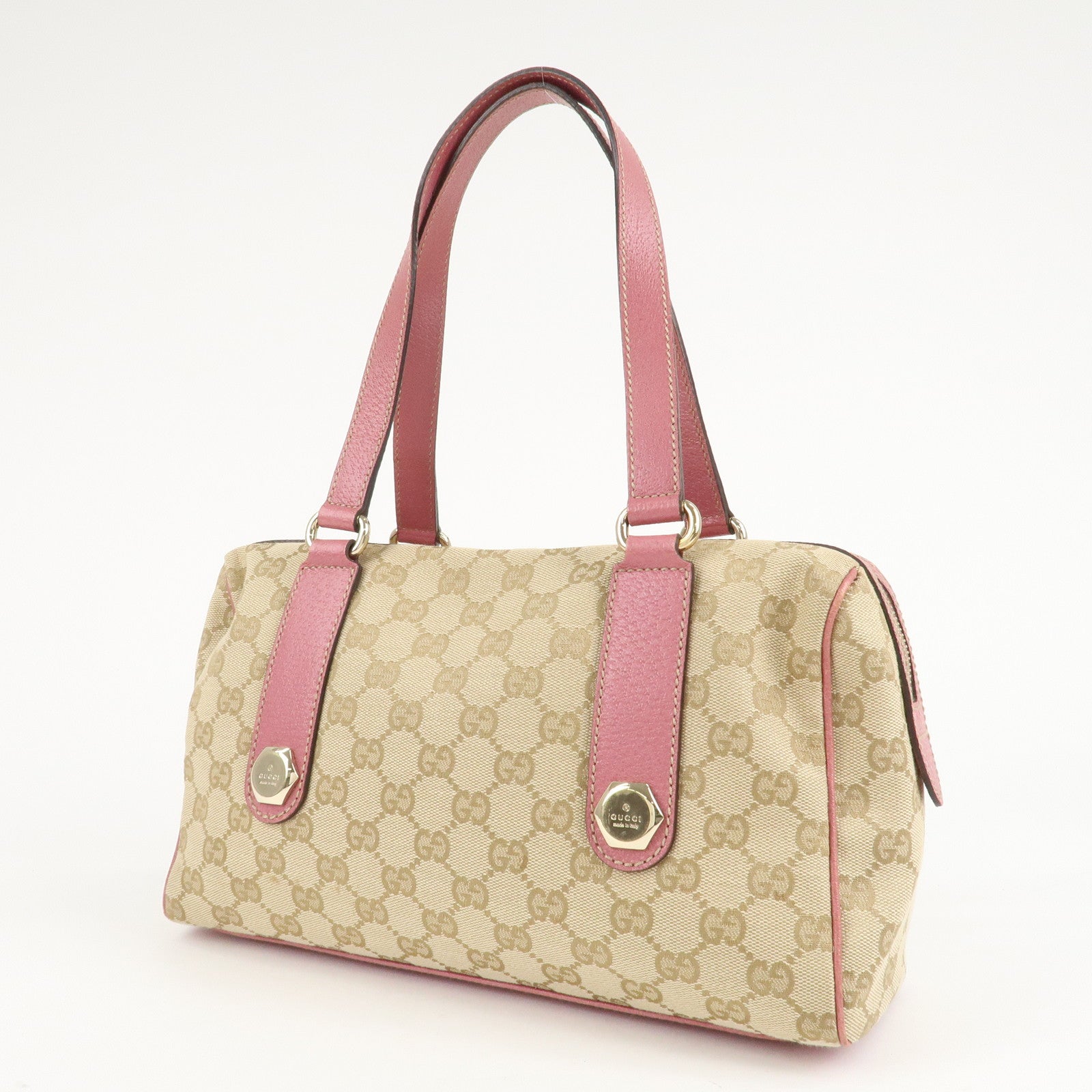 GUCCI GG Canvas Leather Mini Boston Bag Beige Pink 152457