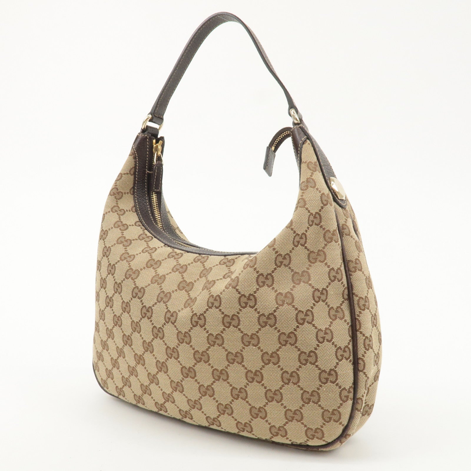 GUCCI GG Canvas Leather Shoulder Bag Hand Bag Beige Brown 153010