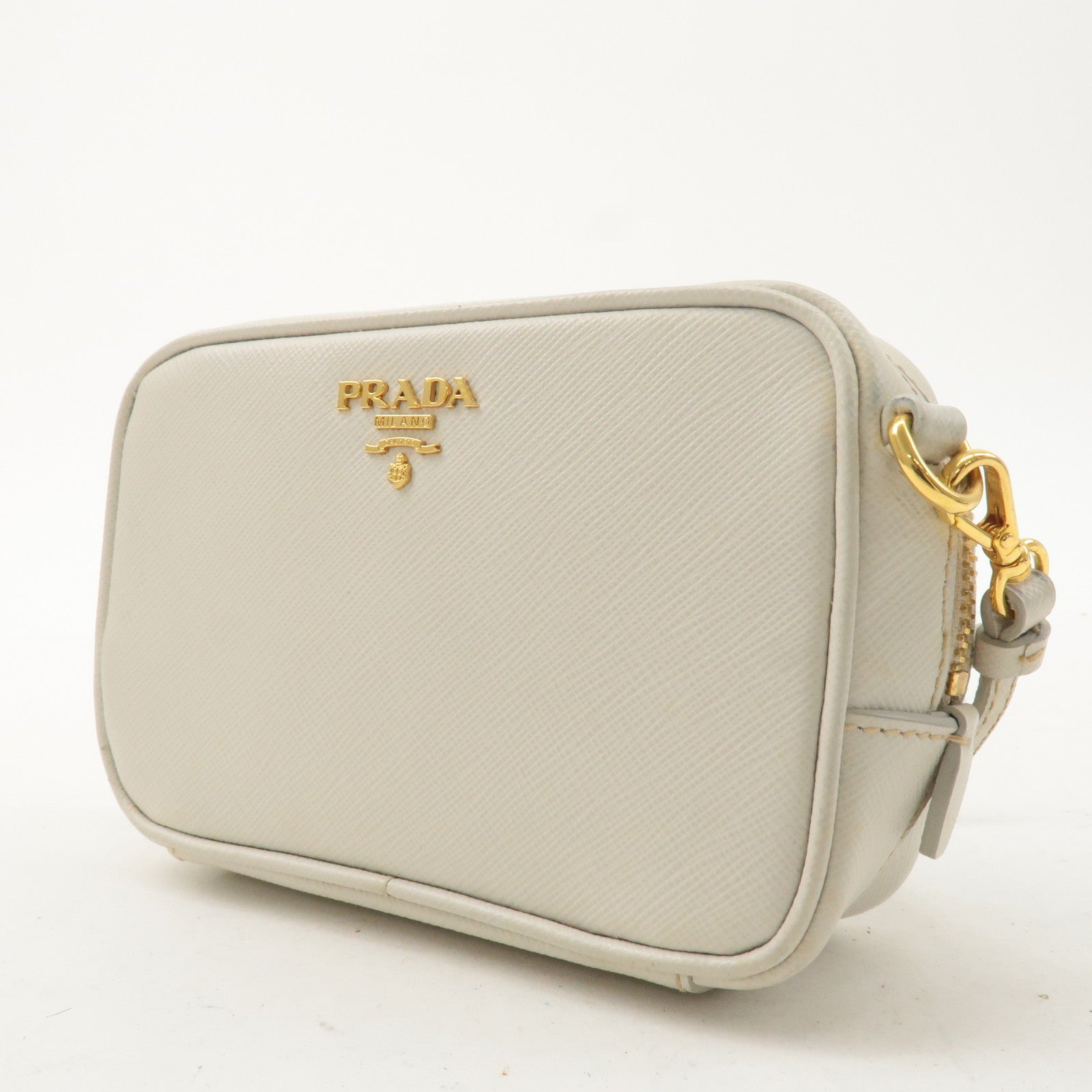 PRADA Logo Saffiano Leather Shoulder Bag Crossbody Bag White