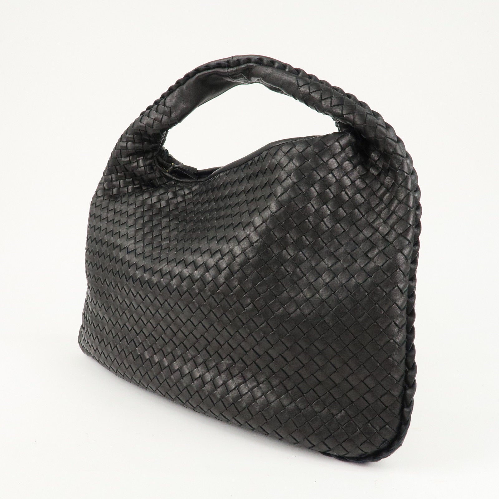 BOTTEGA VENETA Hobo Intrecciato Leather Shoulder Bag Black 115654