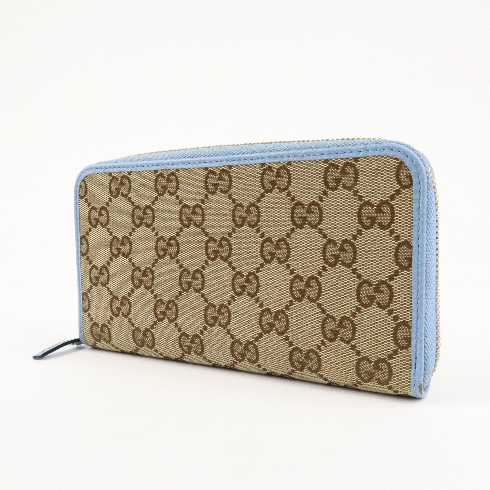 GUCCI GG Canvas Leather Round Zipper Long Wallet Beige 363423