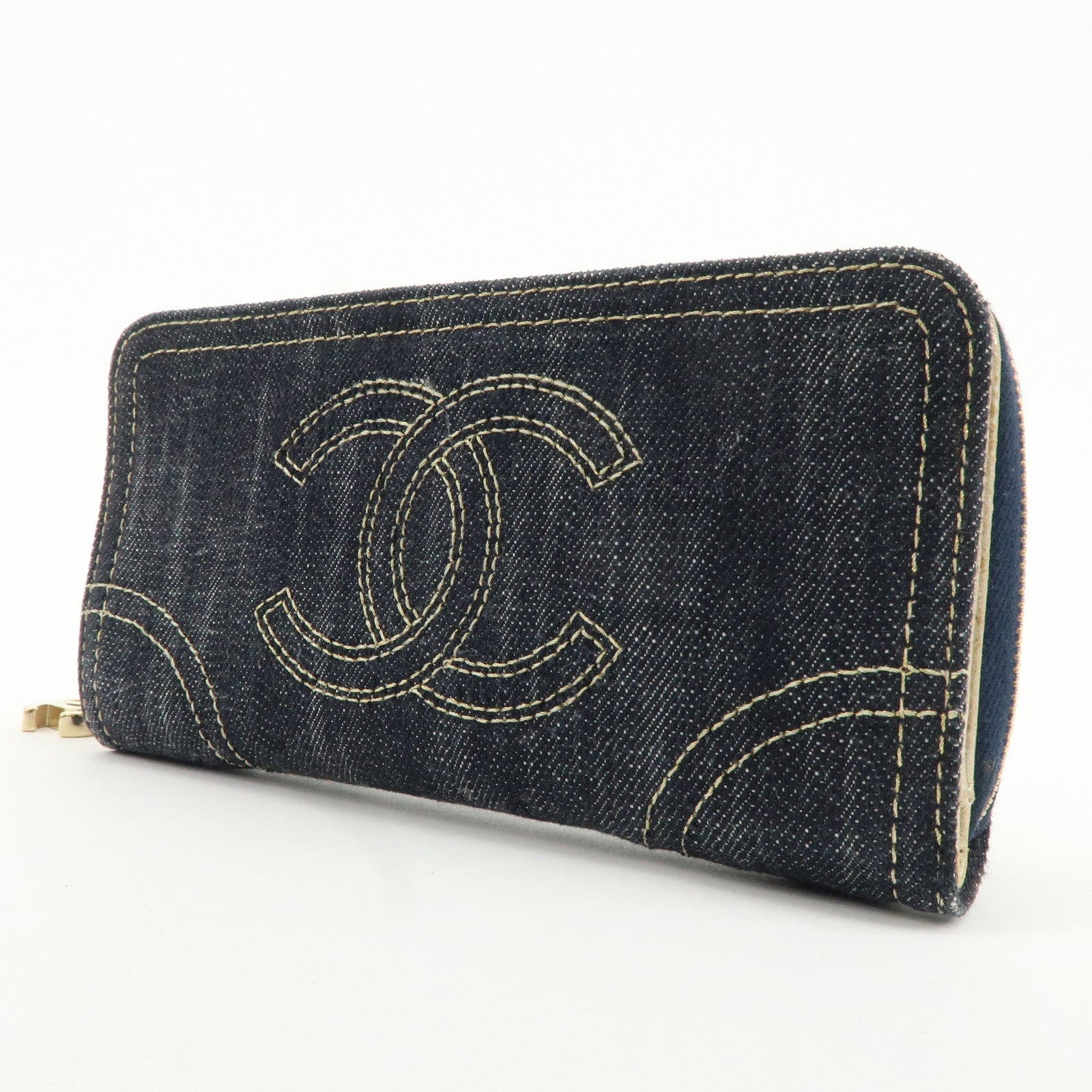 CHANEL Denim Coco Mark Hook Long Wallet  Blue A31900 Used