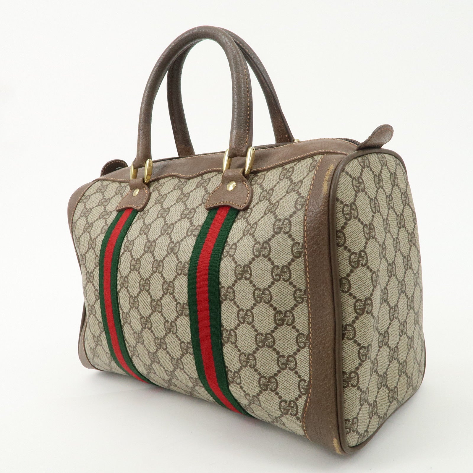 GUCCI Old Gucci Sherry GG Plus Leather Boston Bag 002.98.8 Used