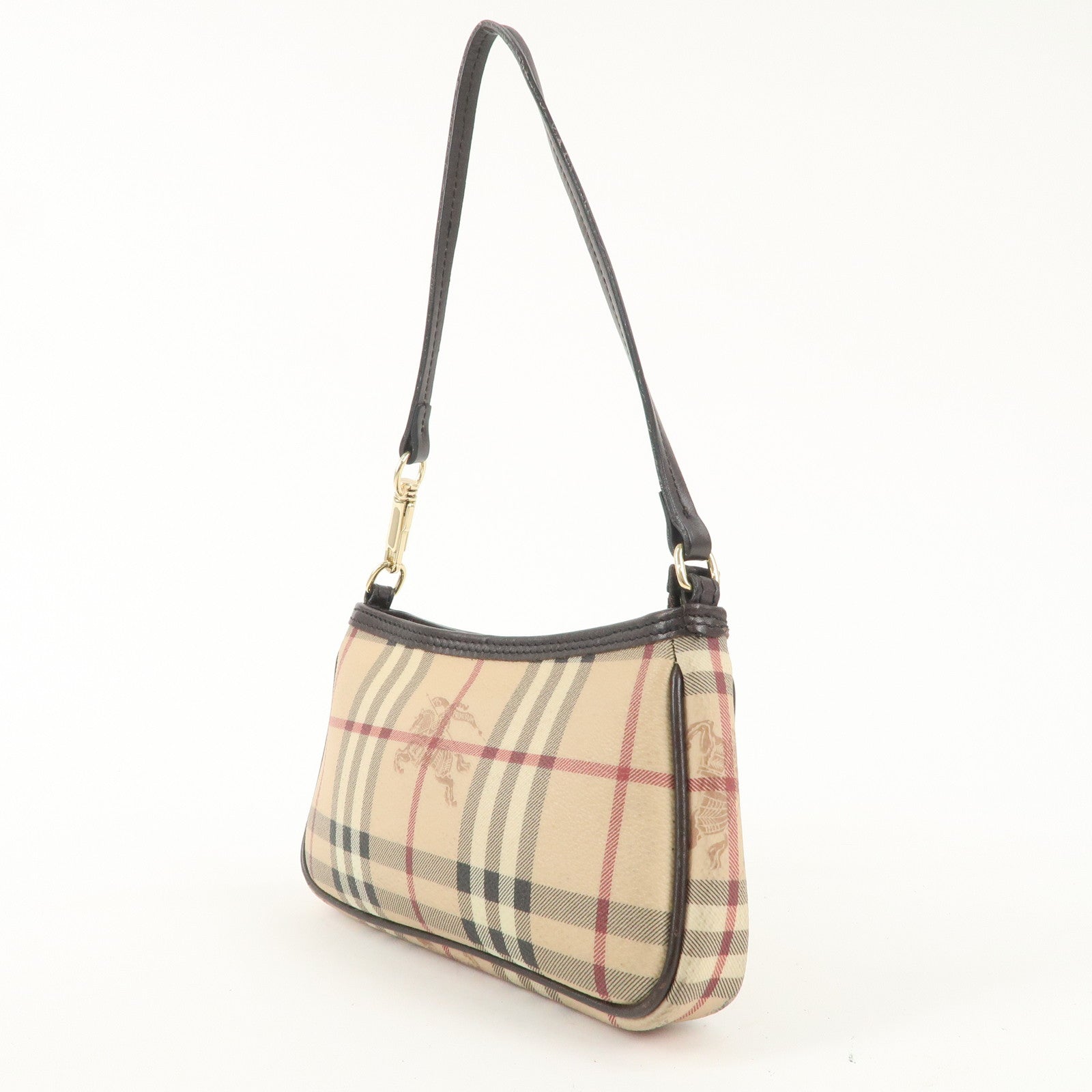 BURBERRY PVC Leather Nova Plaid Accessoires Pouch Beige Brown