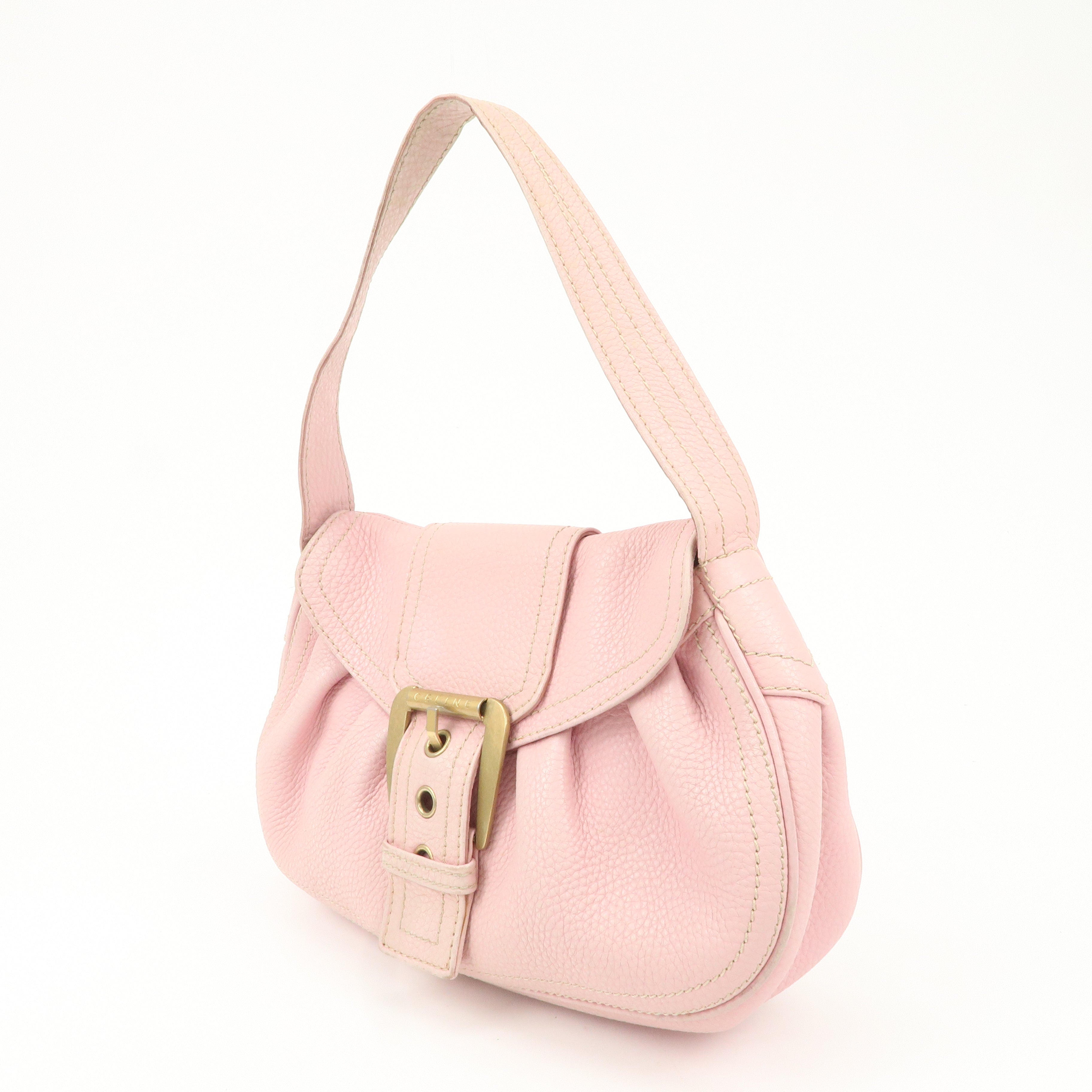 CELINE Leather Shoulder Bag Hand Bag Pink Gold Hardware Used