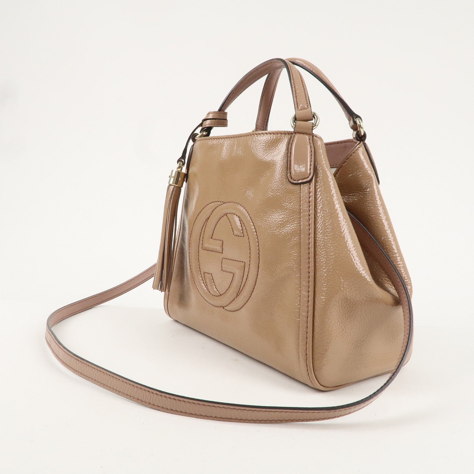 GUCCI SOHO Patent Leather 2Way Bag Shoulder Bag Beige 336751