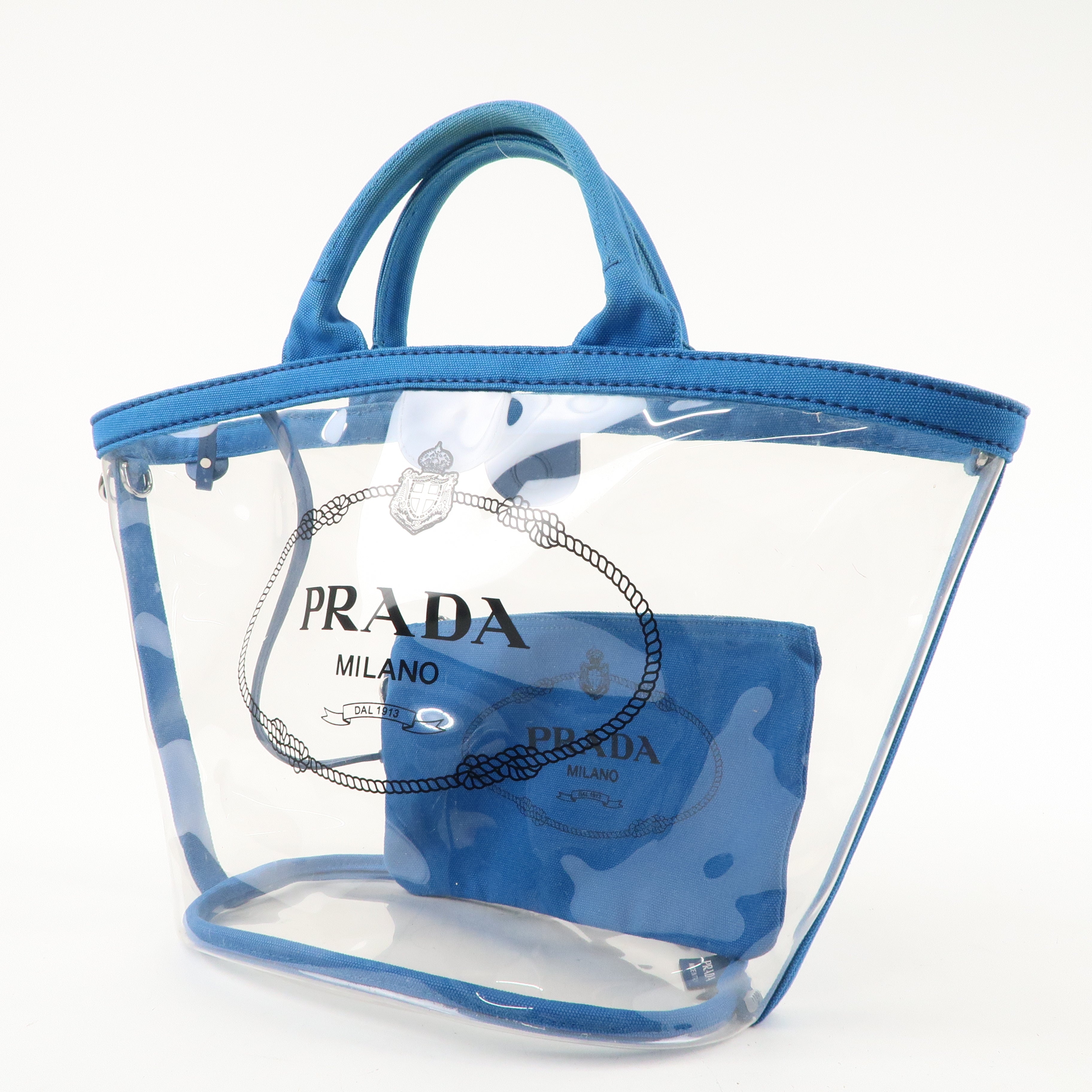 PRADA Canapa Plex Vinyl Canvas 2Way Tote Bag Blue 1GB1872