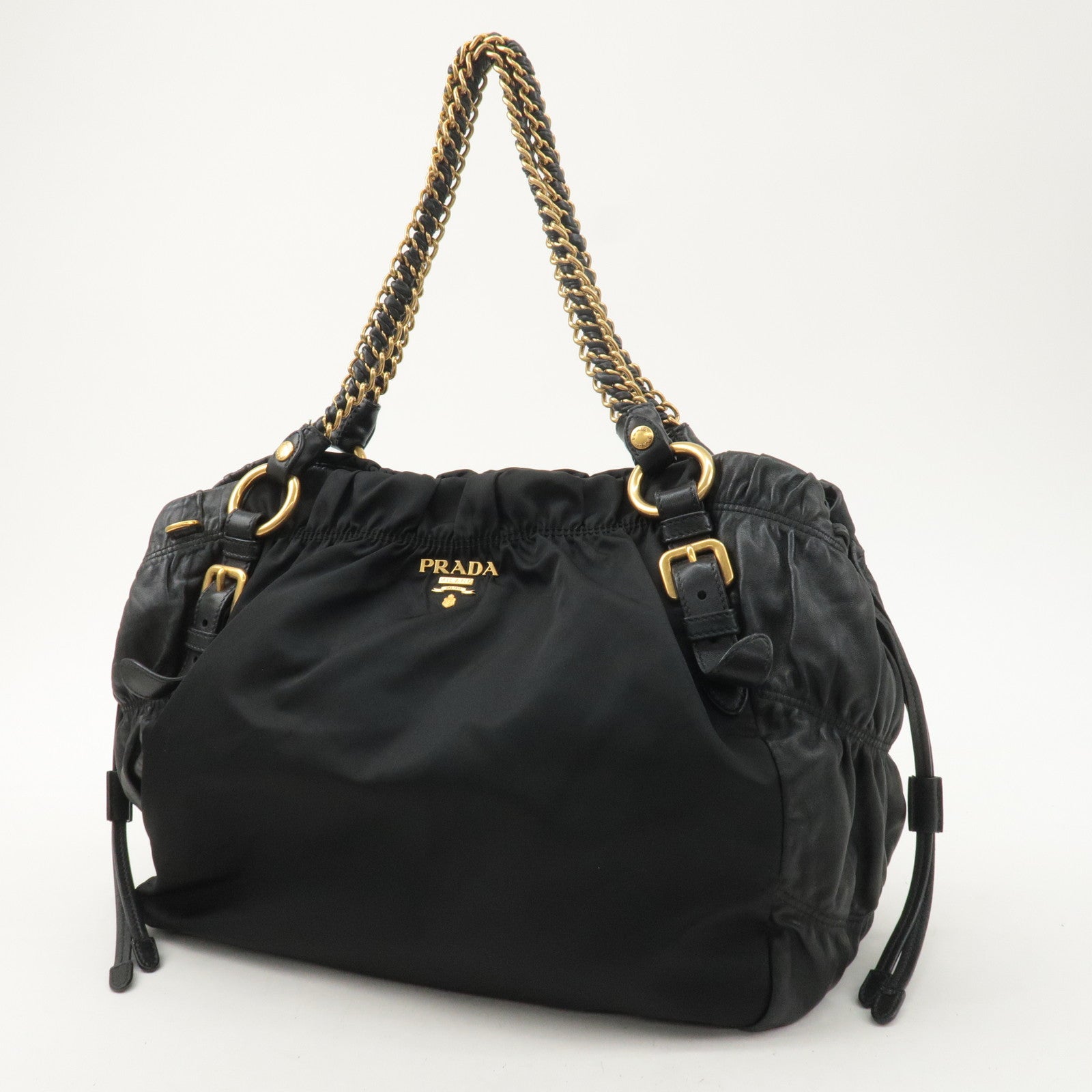 PRADA Nylon Leather Chain Tote Bag Hand Bag Black