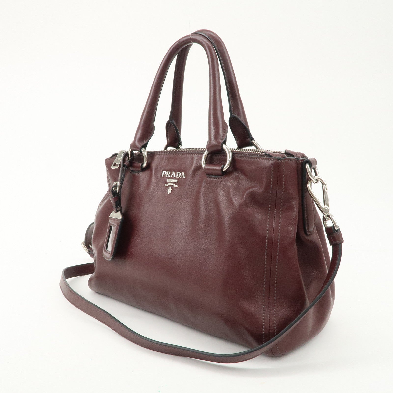 PRADA Leather 2Way Bag Hand Bag Shoulder Bag Bordeaux BN2866