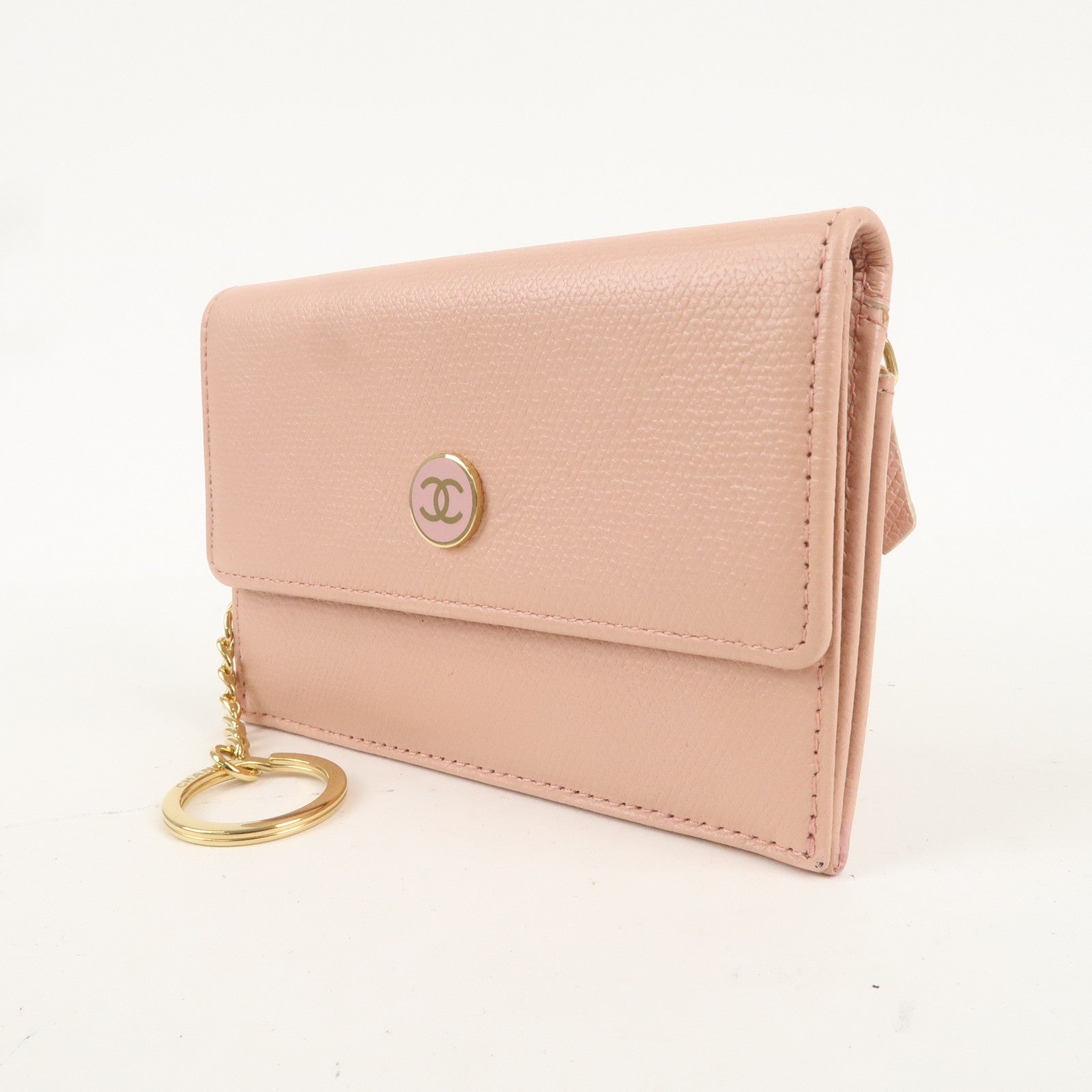 CHANEL COCO Button Leather Coin Purse Case Light Pink A20908