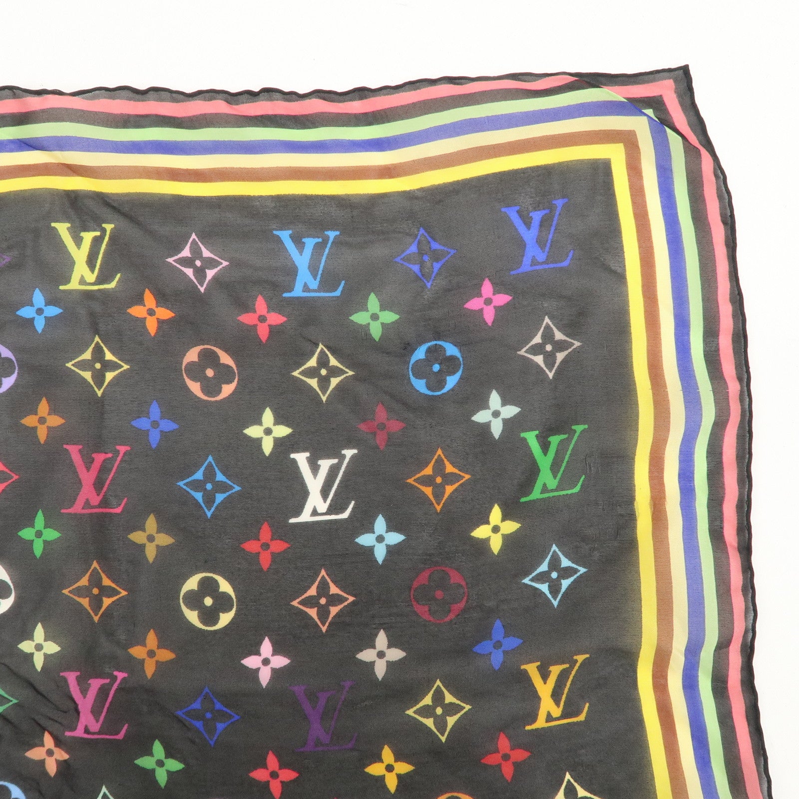 Louis Vuitton Monogram Multi Color 100% Silk Scarf Noir M71916 Used