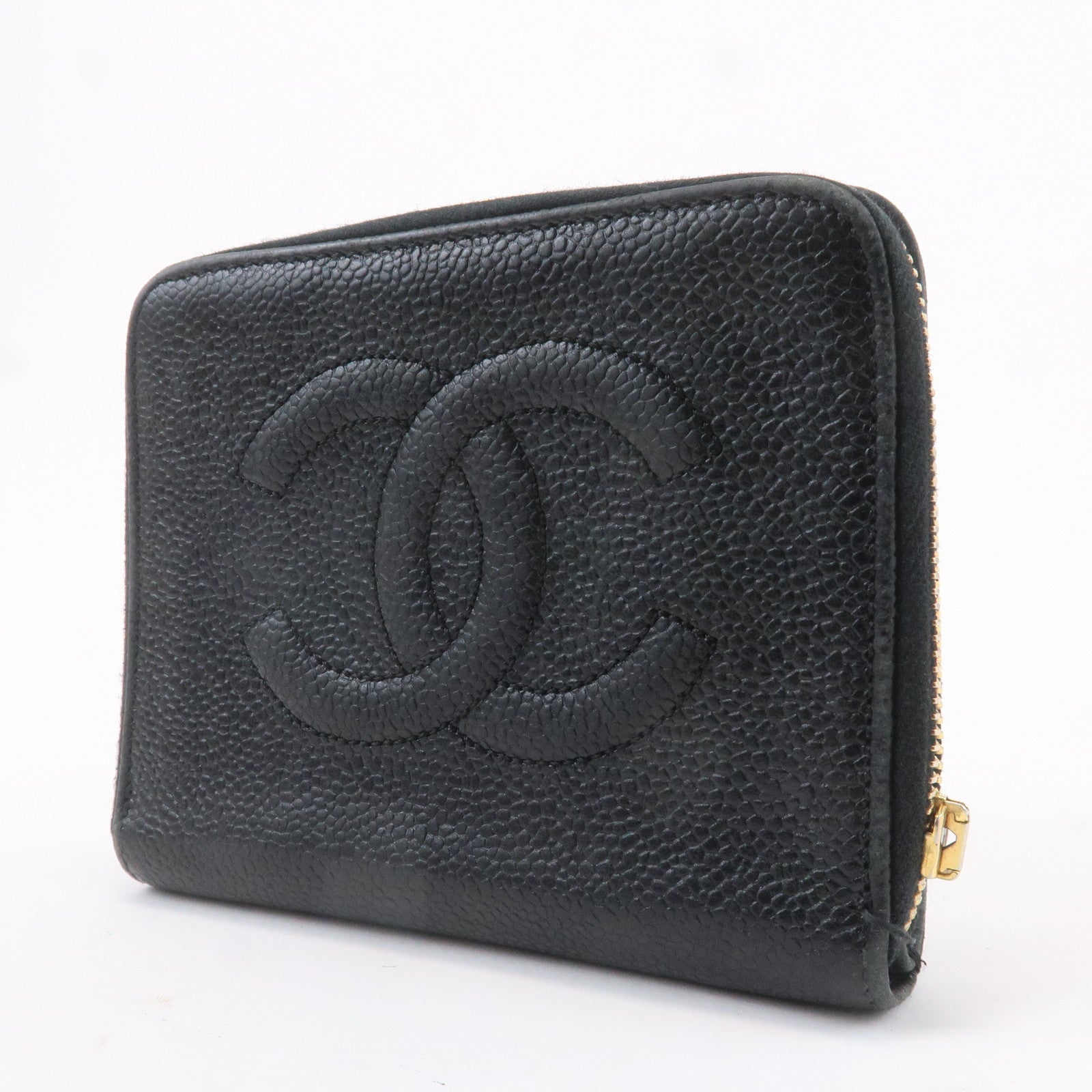 CHANEL COCO Mark Leather Bi-Fold Wallet Purse Black