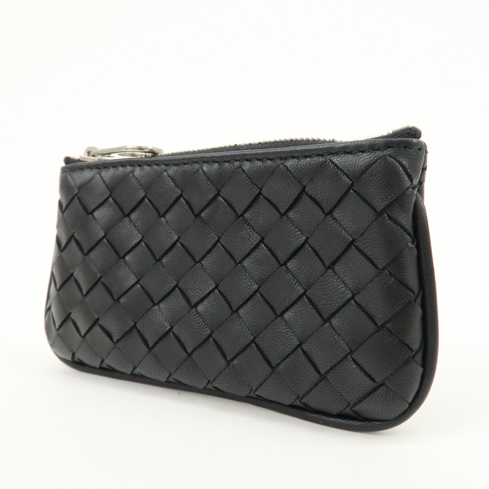 BOTTEGA VENETA Intrecciato Leather Coin Case Wallet Black