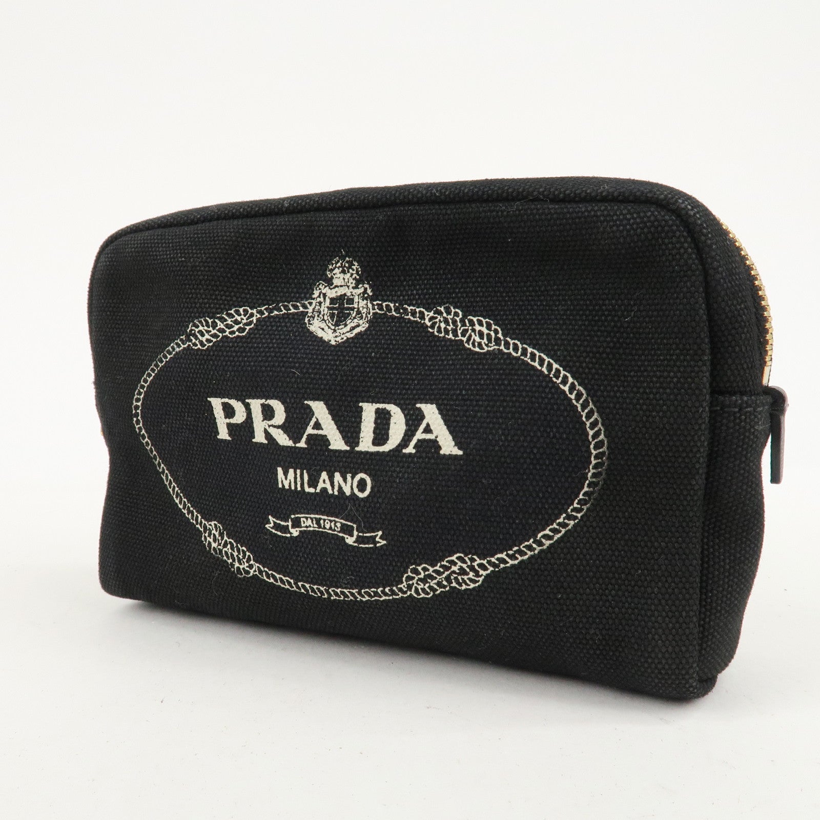 PRADA Canvas Pouch Cosmetic Pouch Black Used