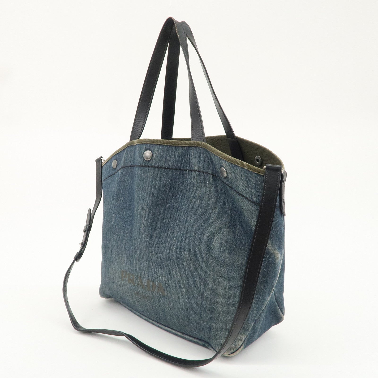 PRADA Denim Leather 2way Shoulder Bag Blue