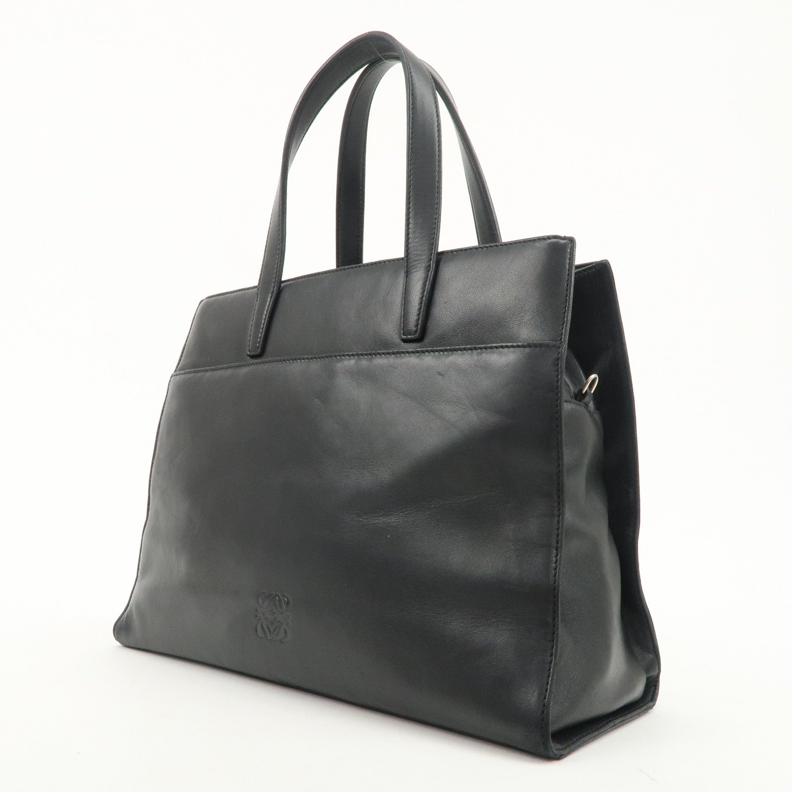 LOEWE Anagram Leather Tote Bag Hand Bag Shoulder Bag Black Used