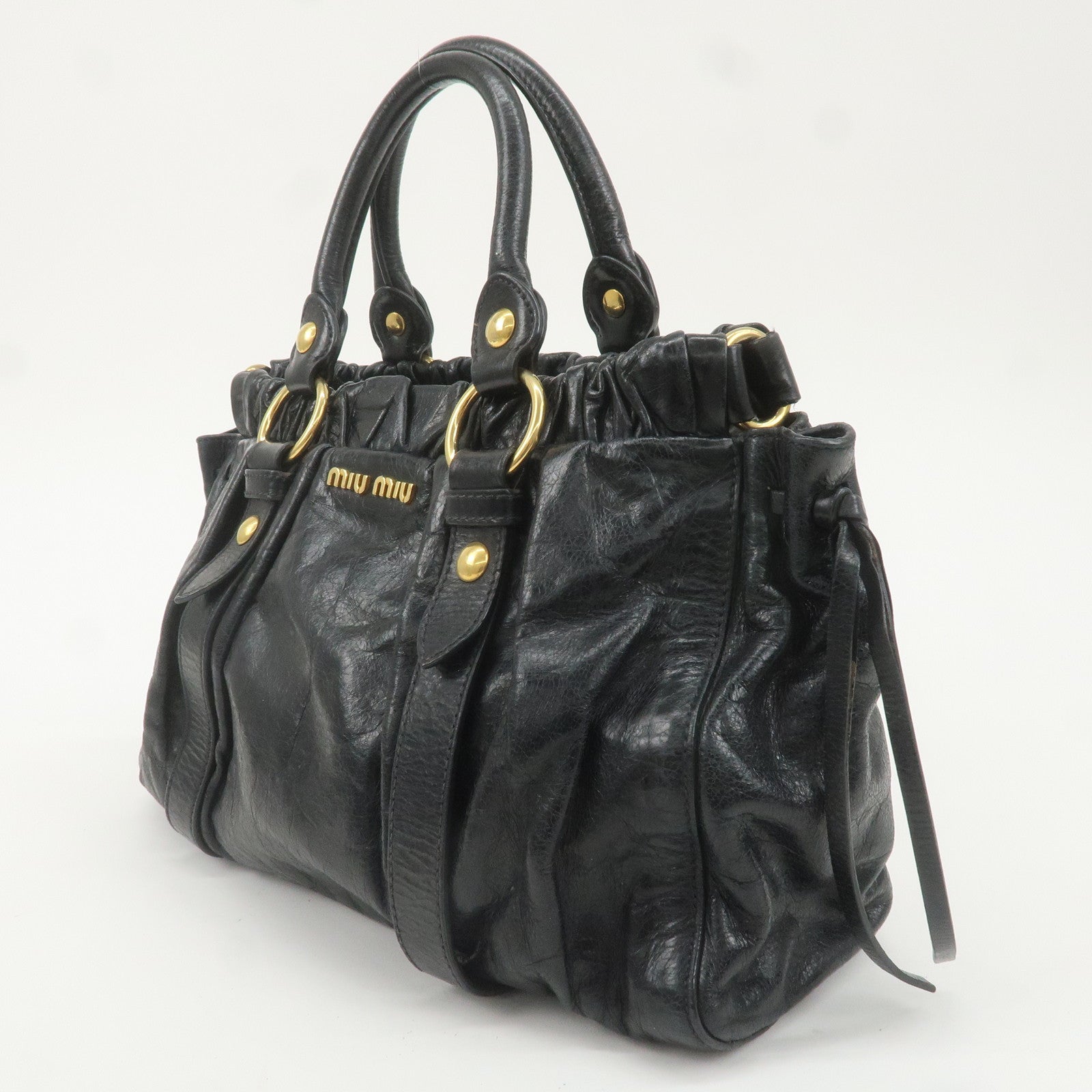 MIU MIU Leather 2WAY Bag Hand Bag Black