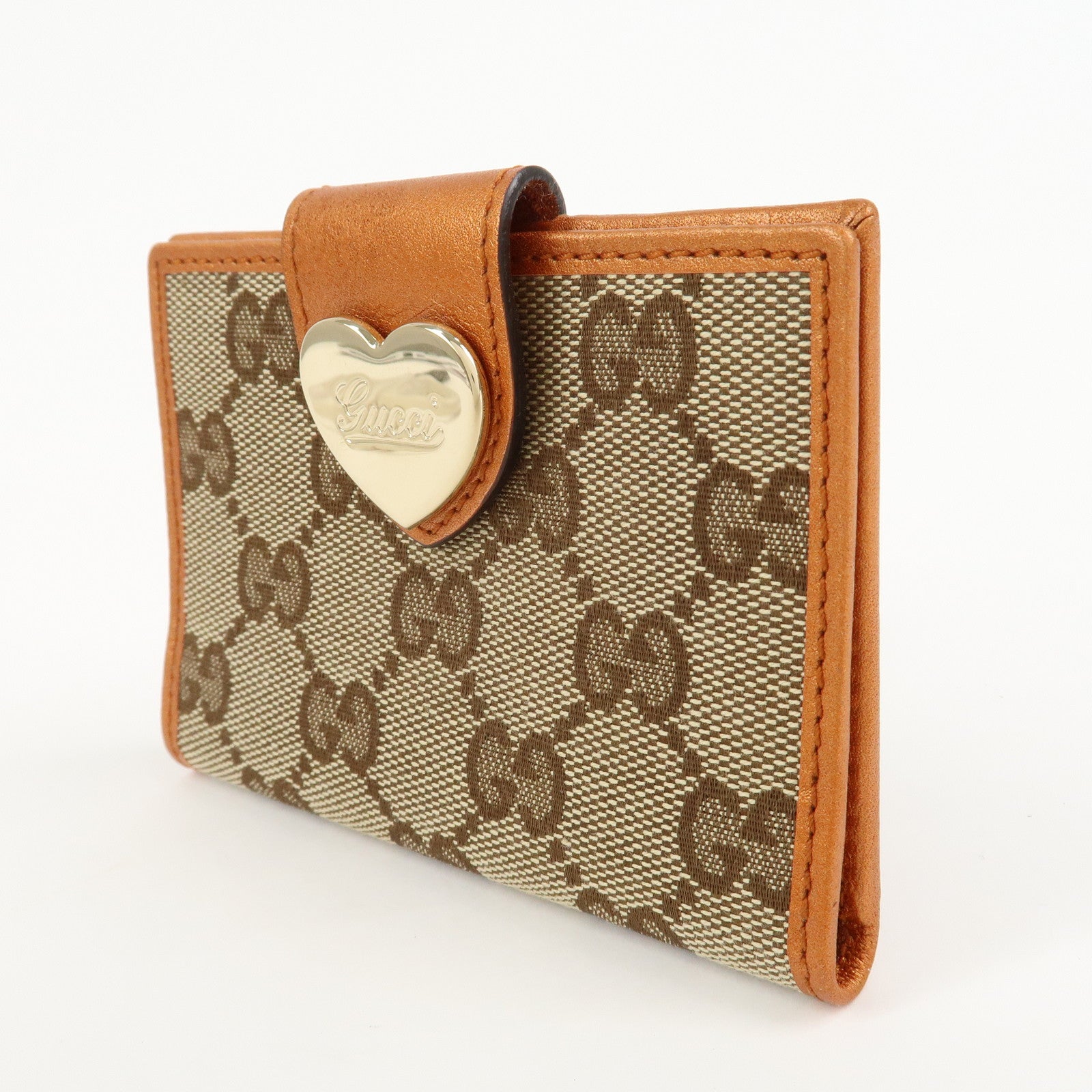 GUCCI Lovely Heart GG Canvas Leather Bifold Card Case 224261 Used