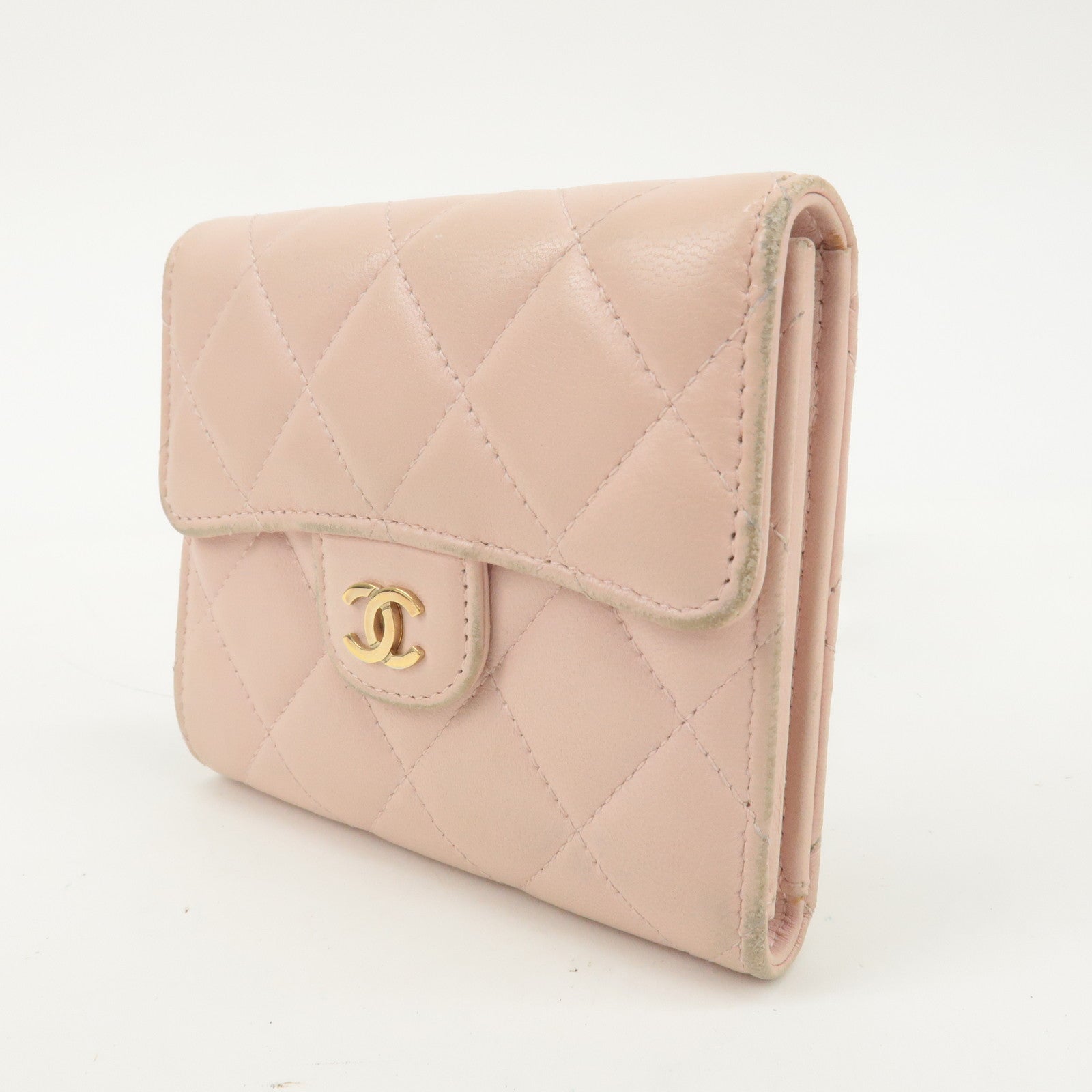 CHANEL Matelasse Lamb Skin Small Bi-fold Wallet Pink AP0231