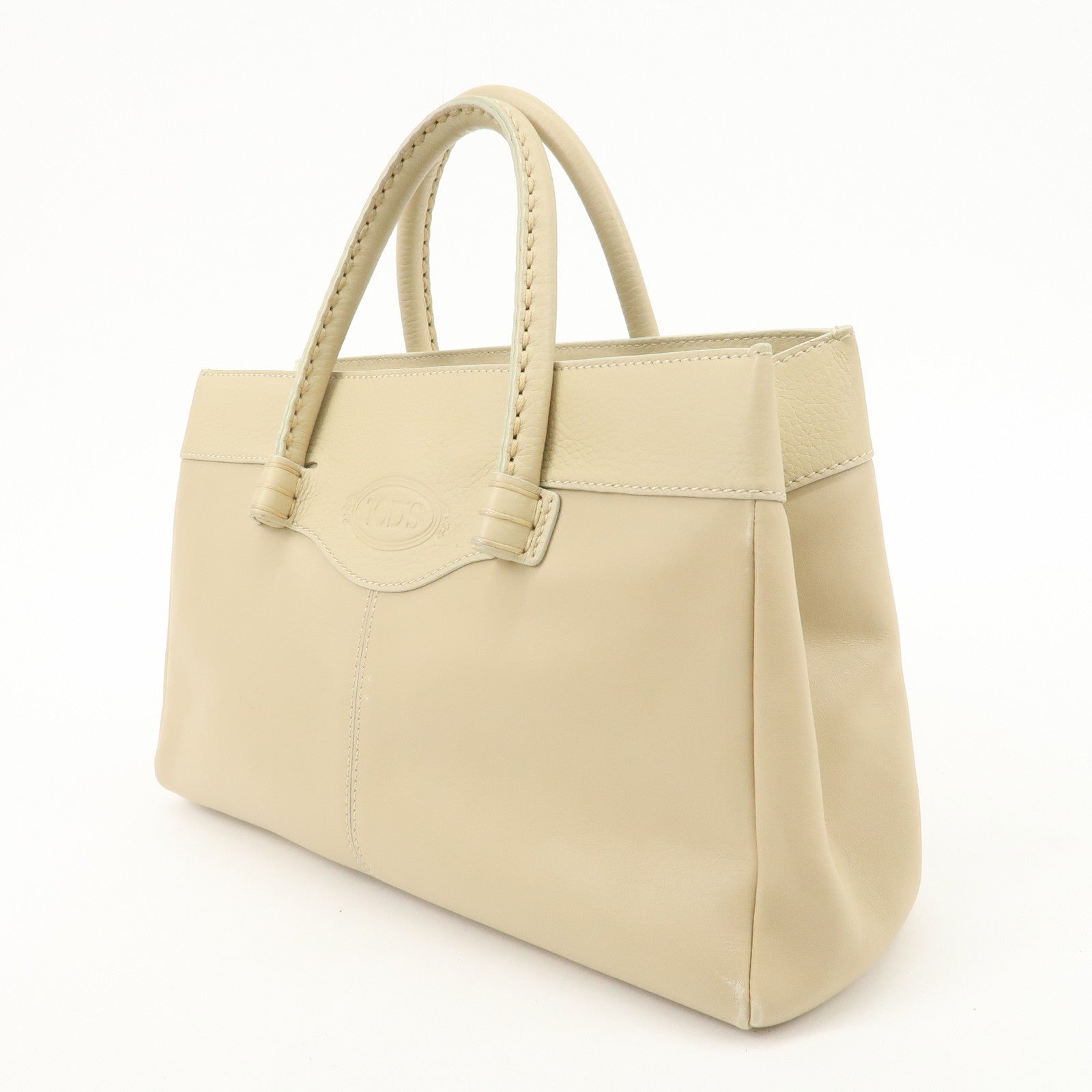 TOD
S Logo Leather Tote Bag Hand Bag Beige Cream