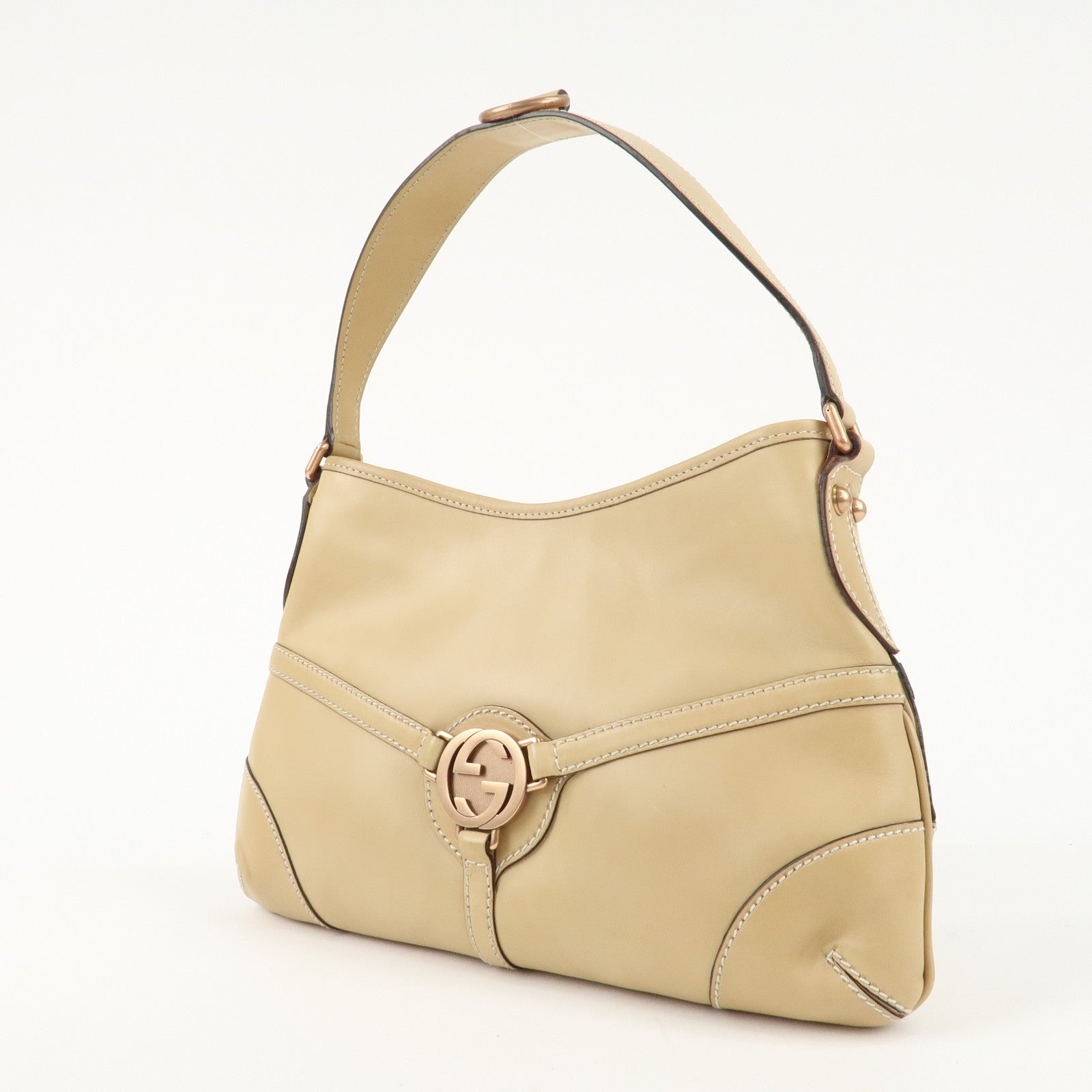 GUCCI Interlocking G Leather Shoulder Bag 114877 Beige